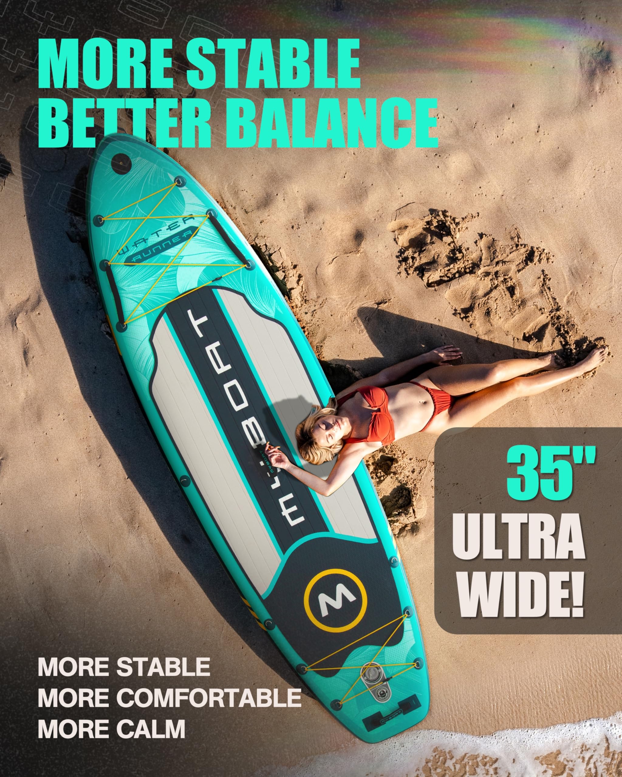 MYBOAT Tabla de Paddle Surf Hinchable 320cm - 10,6" con Accesorios Incluidos de Primera Calidad, Remo Ajustable, Bomba de Mano, Mochila de Transporte. 320 x 89 x 15 cm, Soporta hasta 168Kg