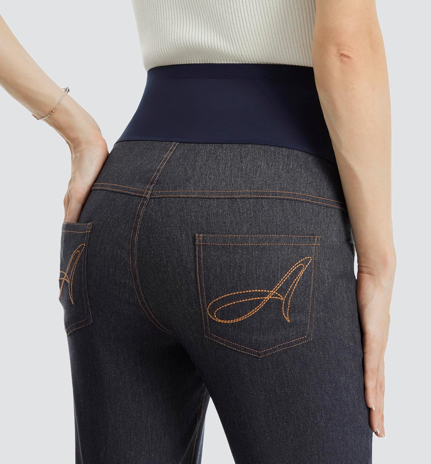 AFITNE Women's Maternity Jeans Over The Belly Stretchy Pull On High Waist Skinny Pregnancy Denim Pants with Pockets 28”/30” - Image 6