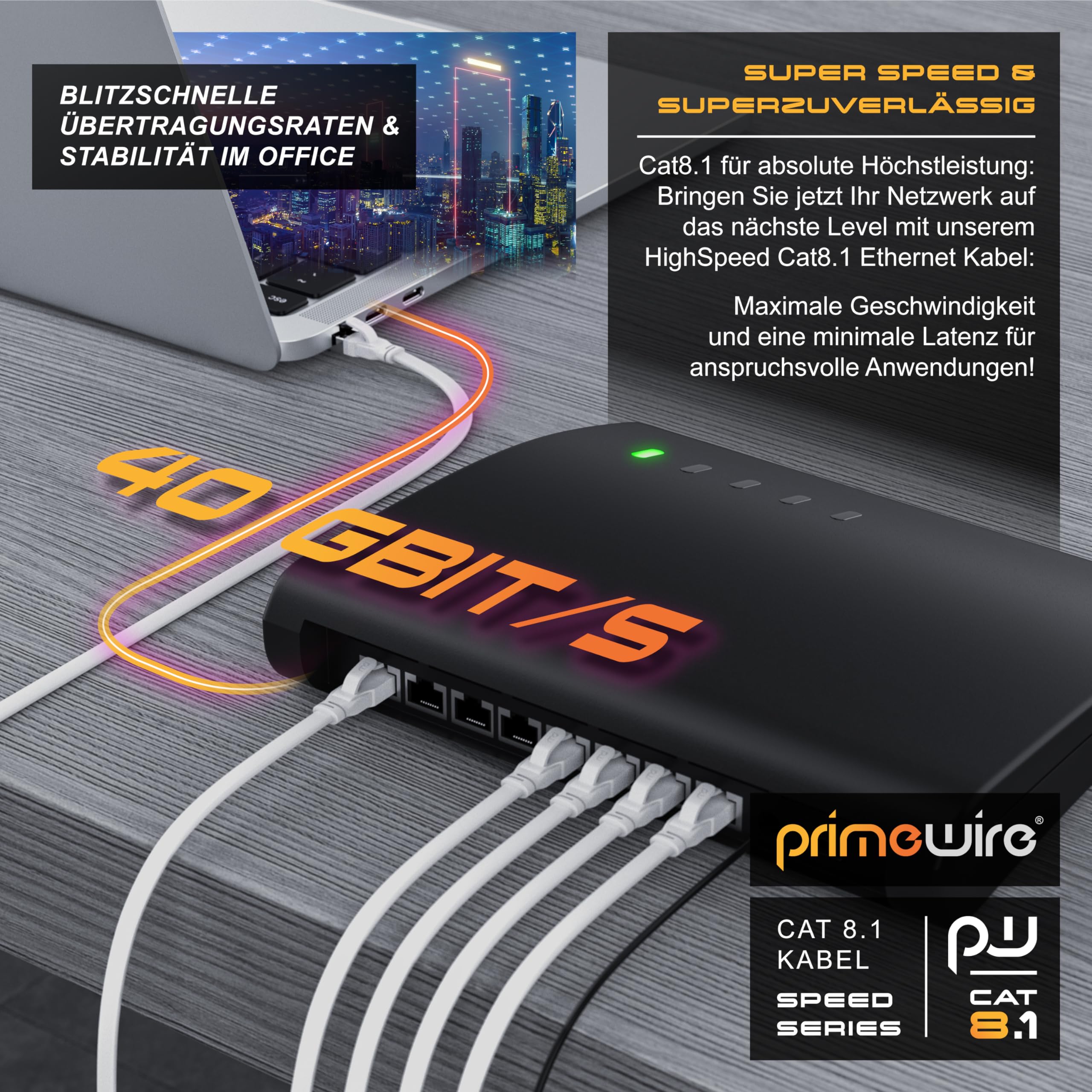 CSL - 10 m kabel sieciowy płaski 40 Gbits - LAN krosowy - CAT 8 Gigabit RJ45 Ethernet Cable - prędkość światłowodowa 40000 Mbits - kable Cat 6 i Cat 7