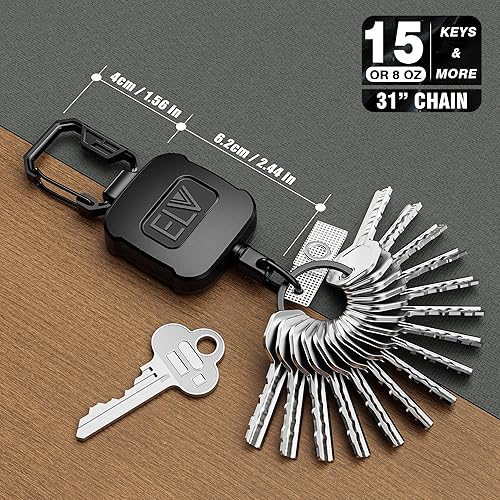 Miniatura 4 de Paquete de 1 soporte retráctil ELV para credencial de identificación, carrete retráctil para llavero, cuerpo de metal resistente, cordón de dinema