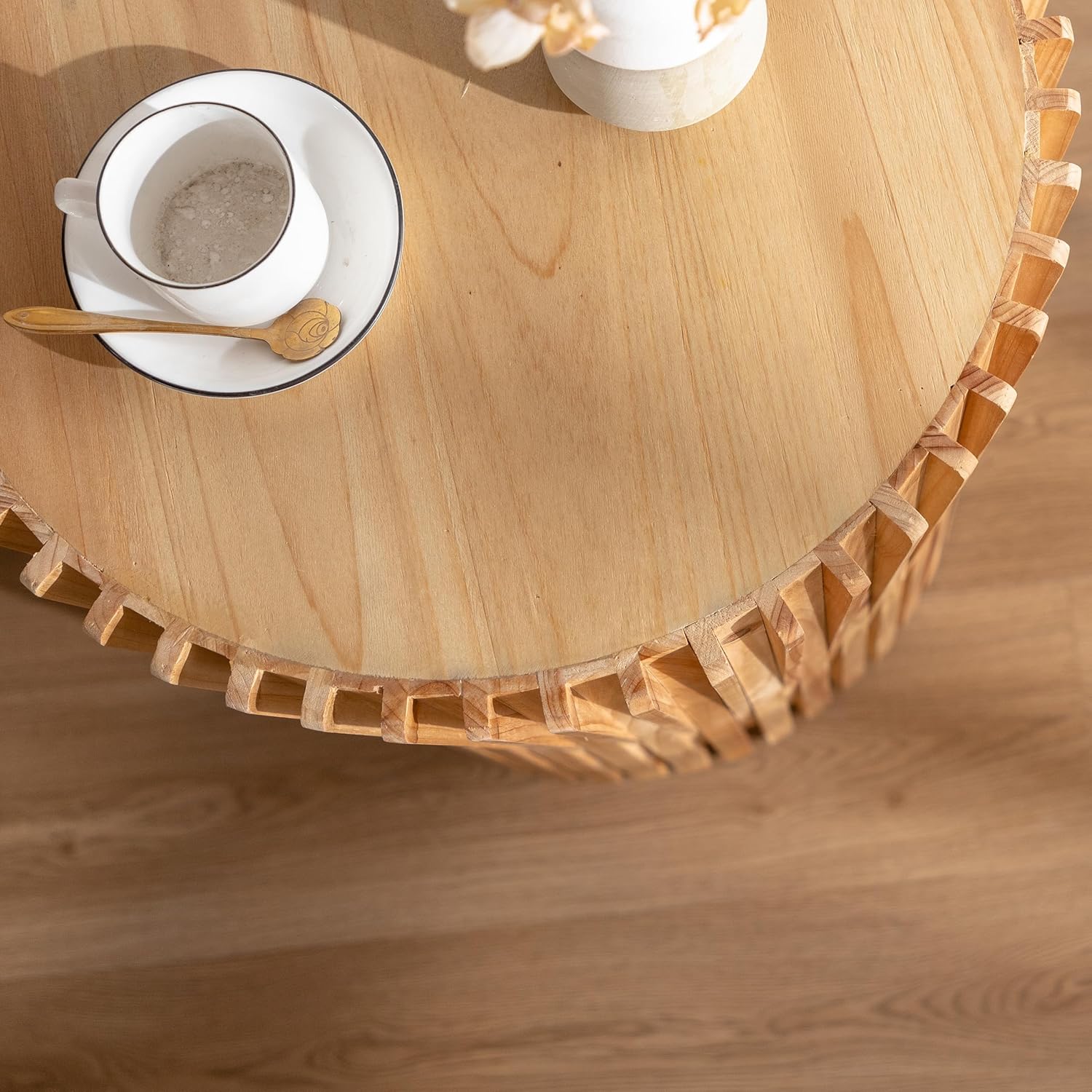 American Log Coffee Table Circle Side Table MDF Material Natural, Simple Round Wood End Tables for Living Room/Apartment Wood Grain (20.47)