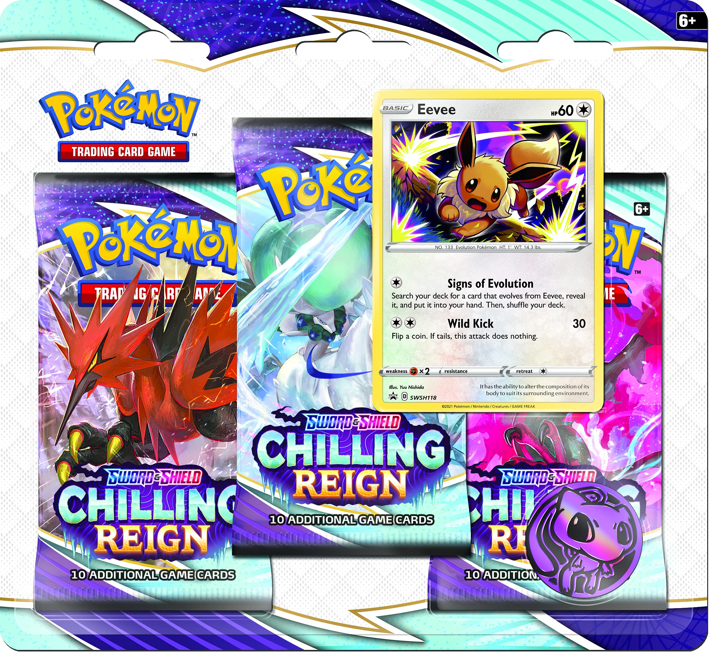 Amazon.com: Pokémon TCG: Sword & Shield—Chilling Reign Three-Booster Blister