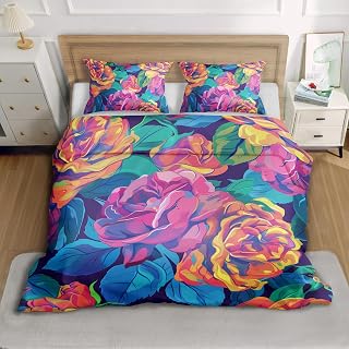 Reofrey 3-Piece King Comforter Set with Flowers Cartoon Patterns - King Size Microfiber Bedding Set includes 104"x90" Comforter and 2 Pillowcases, All-Season, Ideal for Boys & Girls Room Decor H490