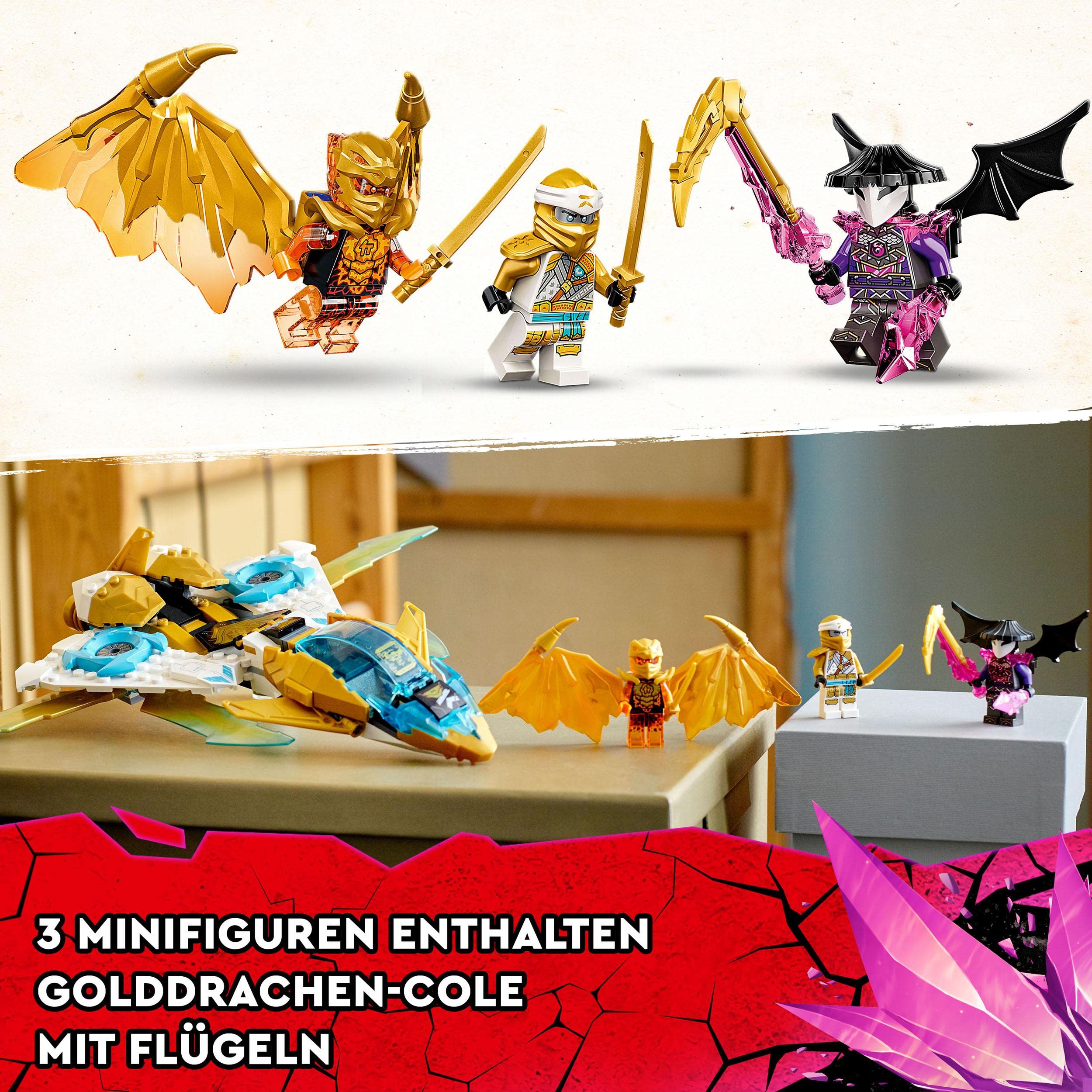 LEGO 71770 Ninjago Zanes Golddrachen Jet Set mit Spielzeug Flugzeug und Cole und Zane Minifiguren, tolles Geschenk zum Geburtstag für Kinder ab 7 Jahre, Mehrfarbig