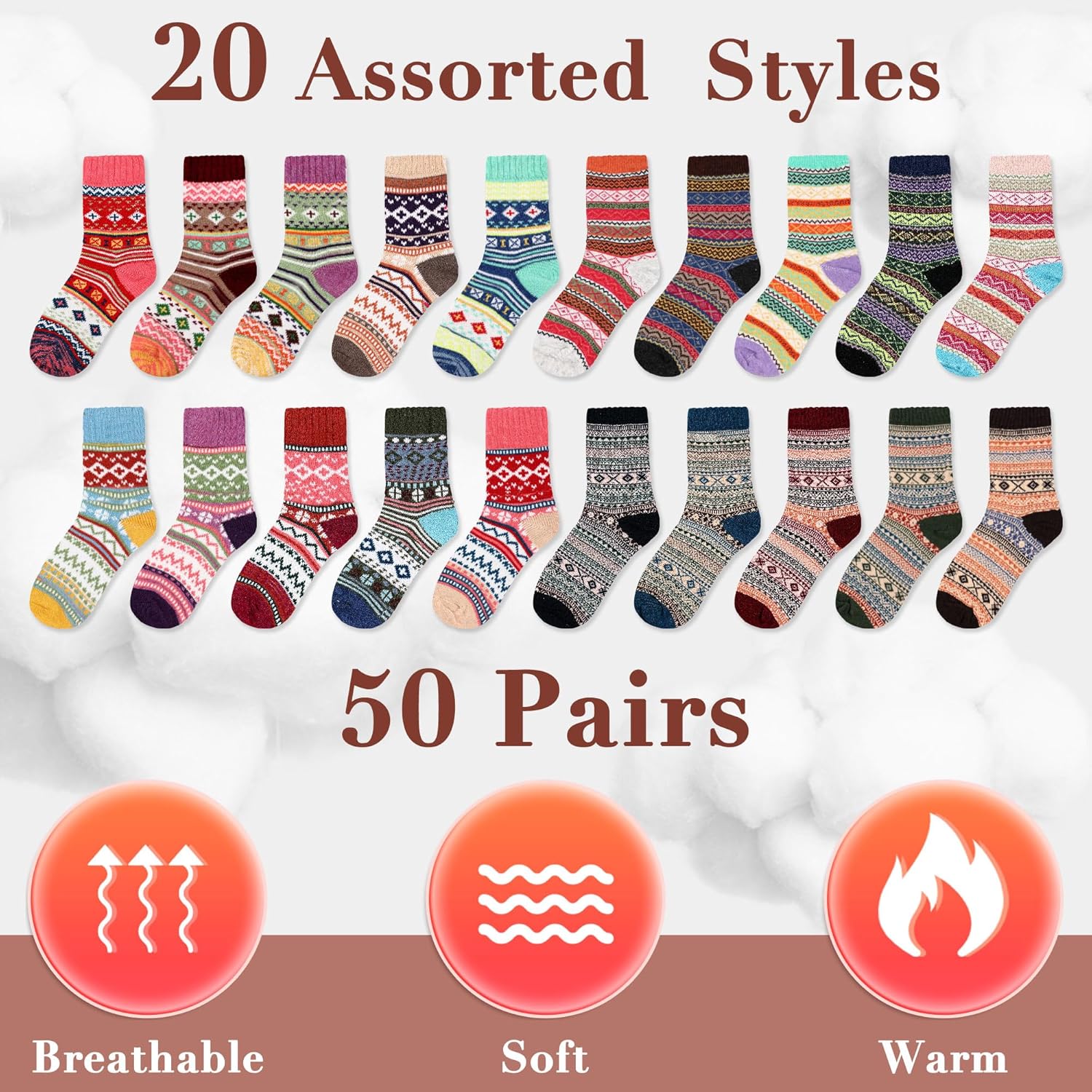 Taiyin 50 Pairs Bulk Wool Socks Women Fluffy Winter Warm Thermal Thick Sleeping Socks Soft Christmas Cozy Gifts