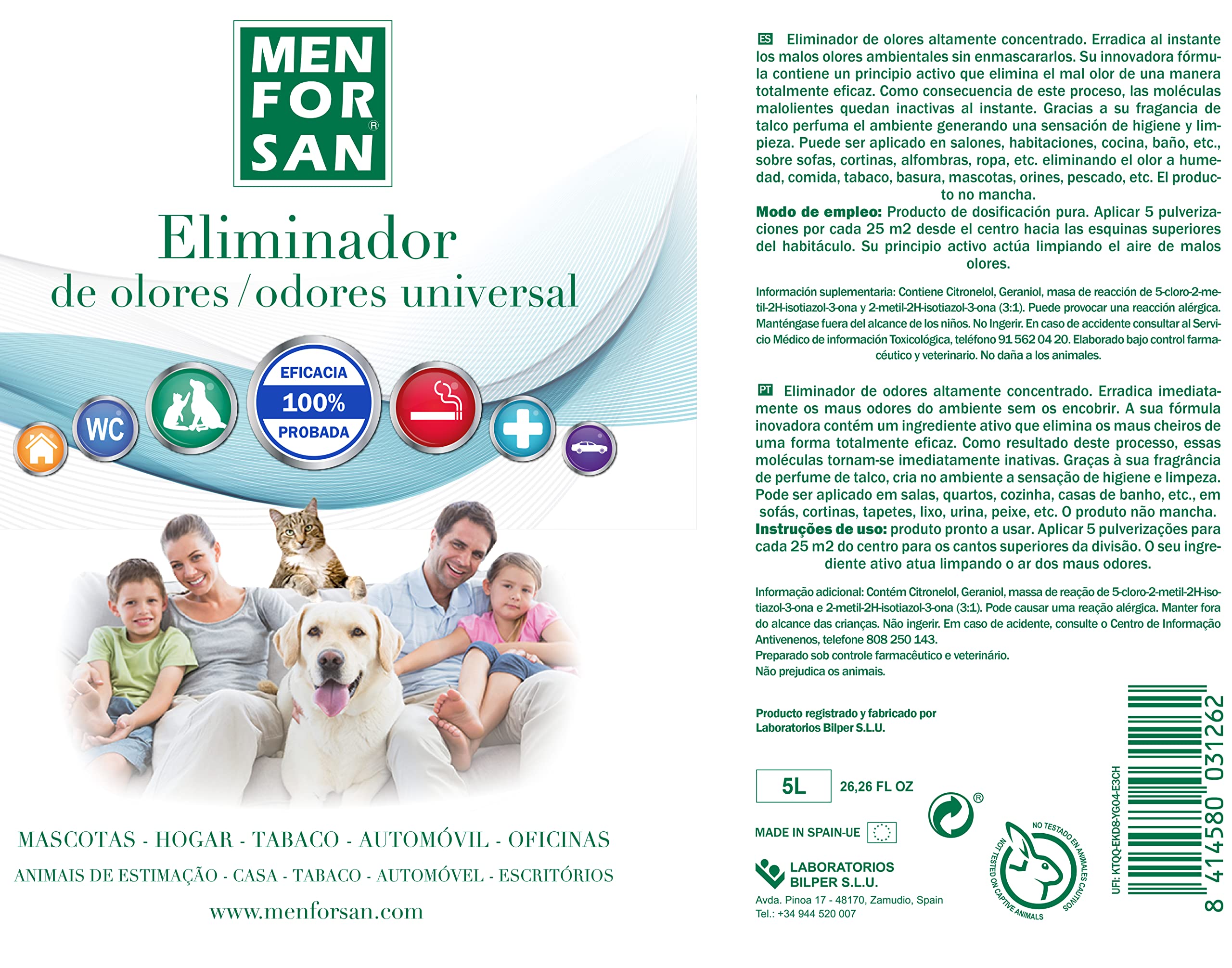 Menforsan Spray Eliminatore di Odori 5L, Profumo di Talco