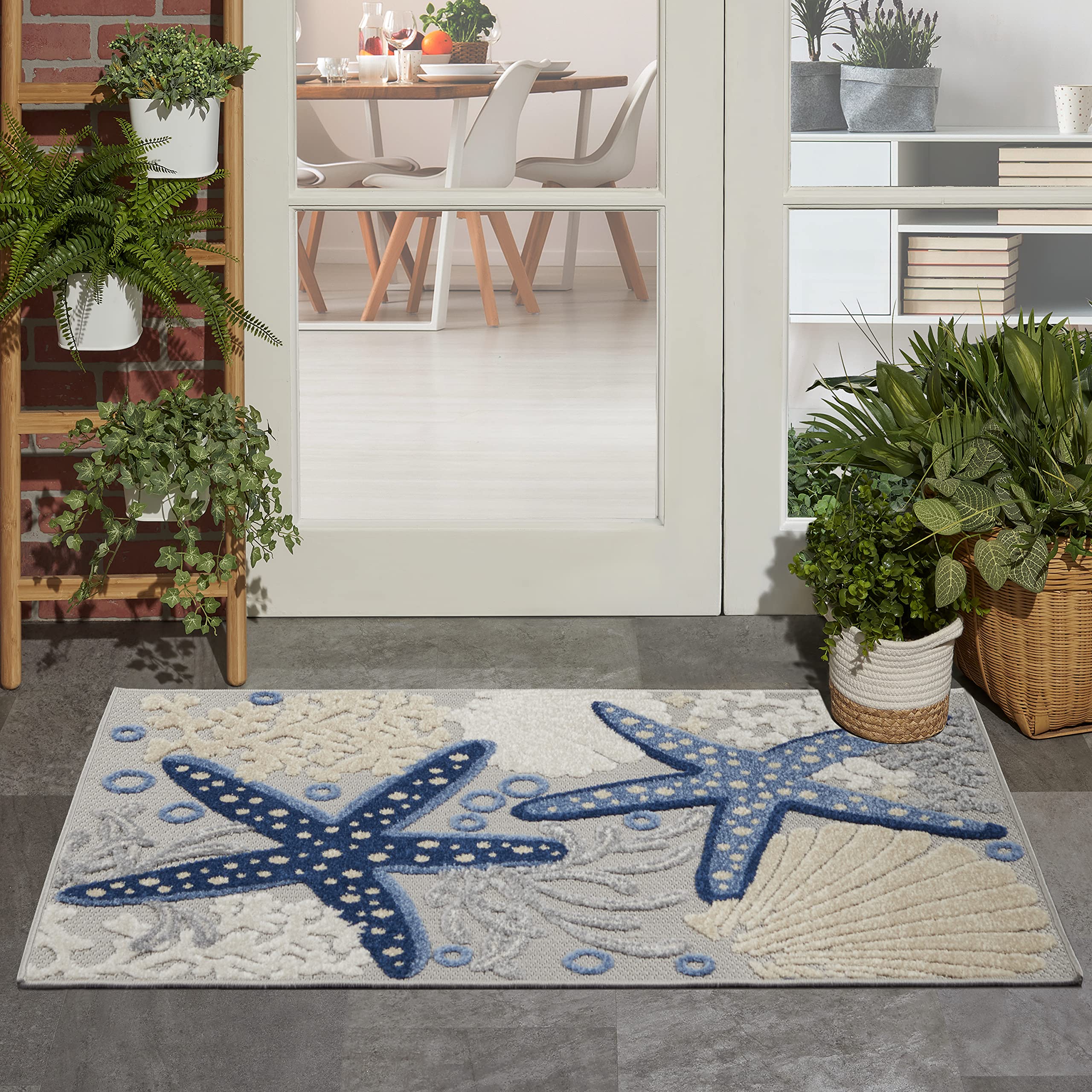 Nourison Home Aloha Blue Grey 2'8" x 4' Area Rug - Easy Clean, Non Shedding, Bed Room, Living Room, Dining Room, Kitchen (3' x 4')