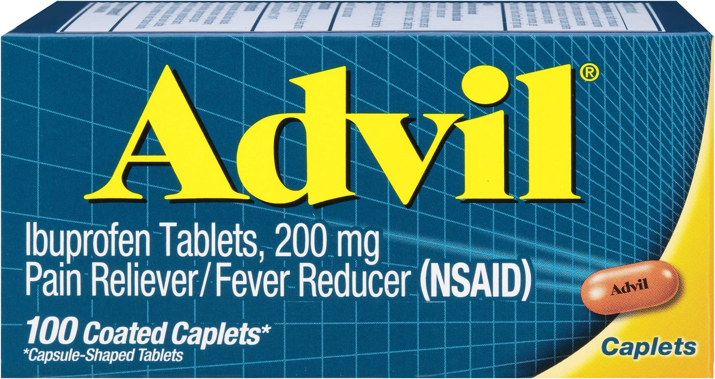 Advil Coated Caplets Pain Reliever and Fever Reducer, Ibuprofen 200mg, 100 Count, Fast-Acting Formula for Headache Relief, Toothache Pain Relief and Arthritis Pain Relief