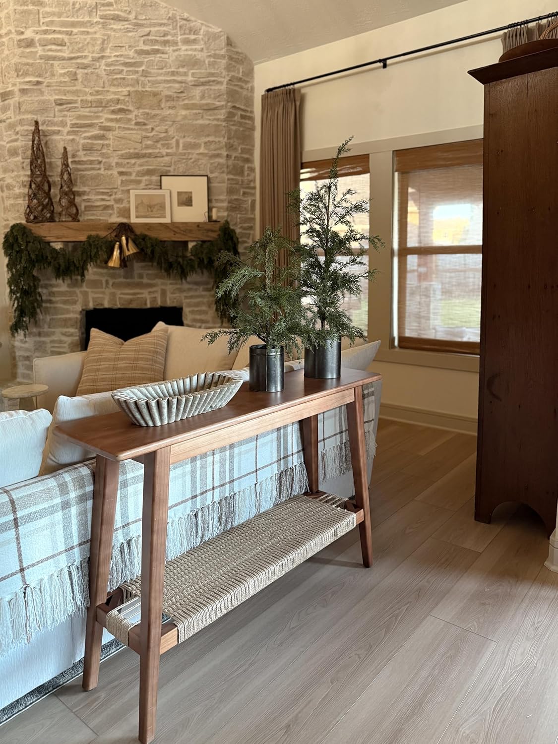 46 Inch Console Table, Farmhouse Wood Entryway Rustic Table with Wood Frame, Sofa Table Behind Couch for Entryway, Hallway or Living Room, Walnut Wood Color