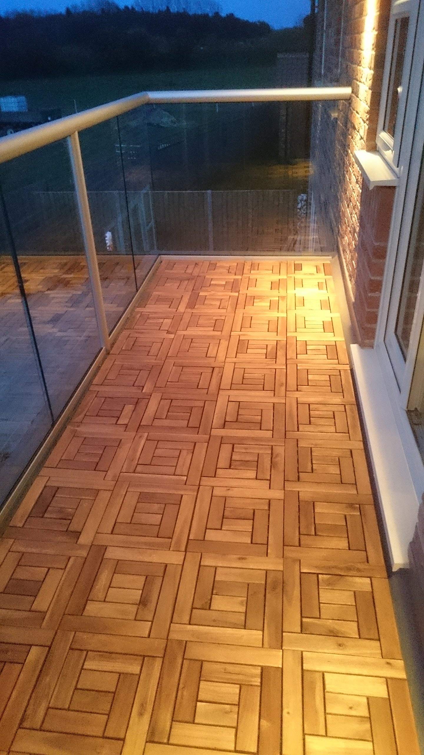 6X Wooden Interlocking Acacia Hardwood Decking Tiles 10 Slat Deck Tile. Patio, Garden, Balcony