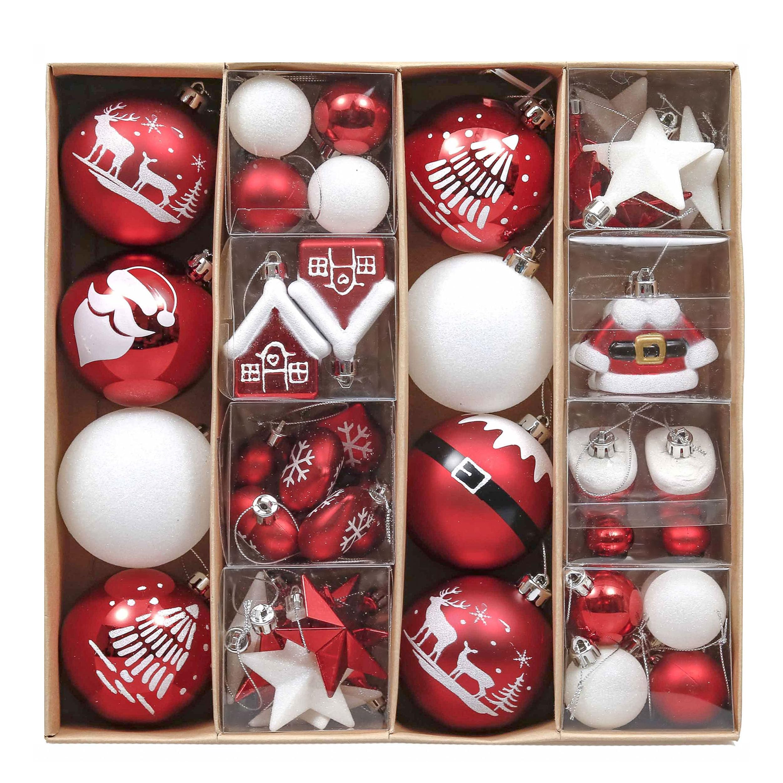 VALERY MADELYN 50Pcs Bolas de Navidad de 3-5cm, Adornos de Navidad para Arbol, Decoración de Bolas Navideños Inastillable Plástico de Rojo y Blanco, Regalos de Colgantes de Navidad (Tradicional)