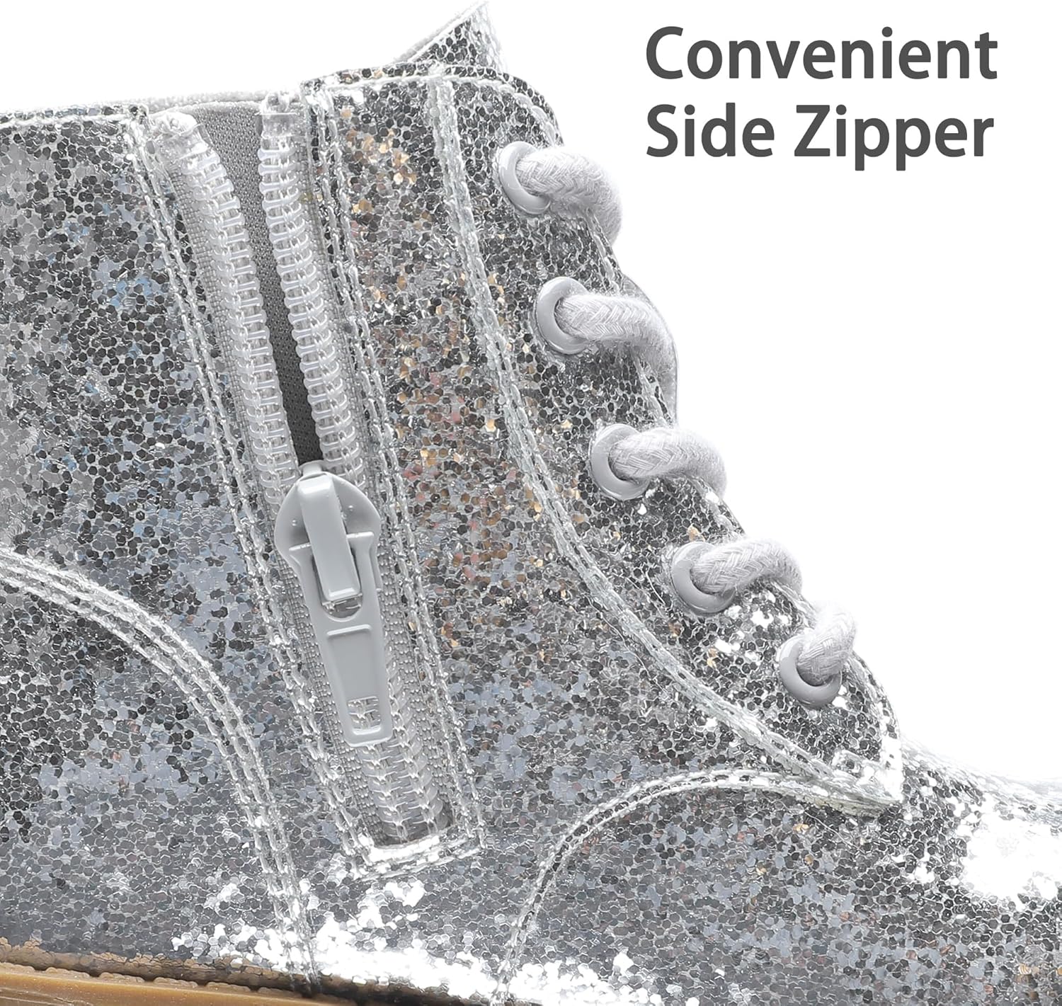 Girls Glitter Ankle Boots Side Zipper Combat Shoes with Lace Up for Toddler/Little Kid/Big Kid - Image 5