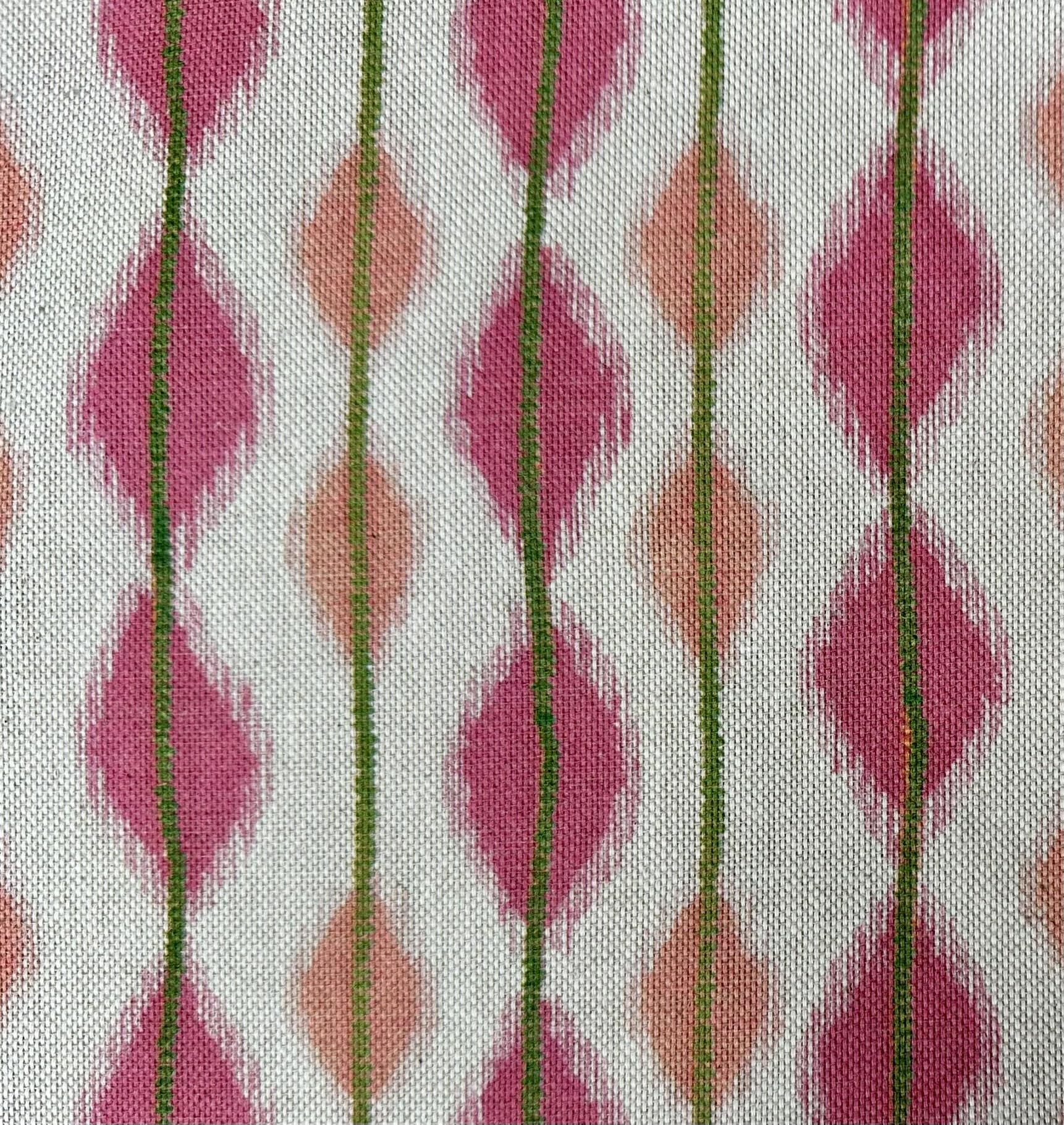 Cojín para tapicería de tela Ikat de mezcla de lino y algodón, color rosa y verde, 284 cm, extra ancho, se vende por metros