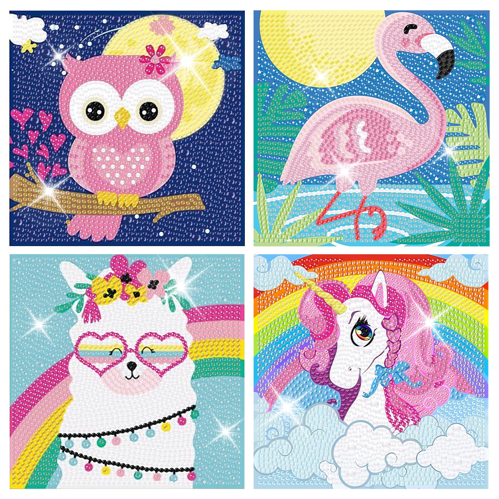 TLIOBLO 4 Pack Cartoon Diamond Painting Kits for Kids, Animals Diamond Arts Mosaic Kits for Adults Beginner, DIY Full Drill Diamond Dots Craft Arts for Home Wall Decor 15X15cm — image 1