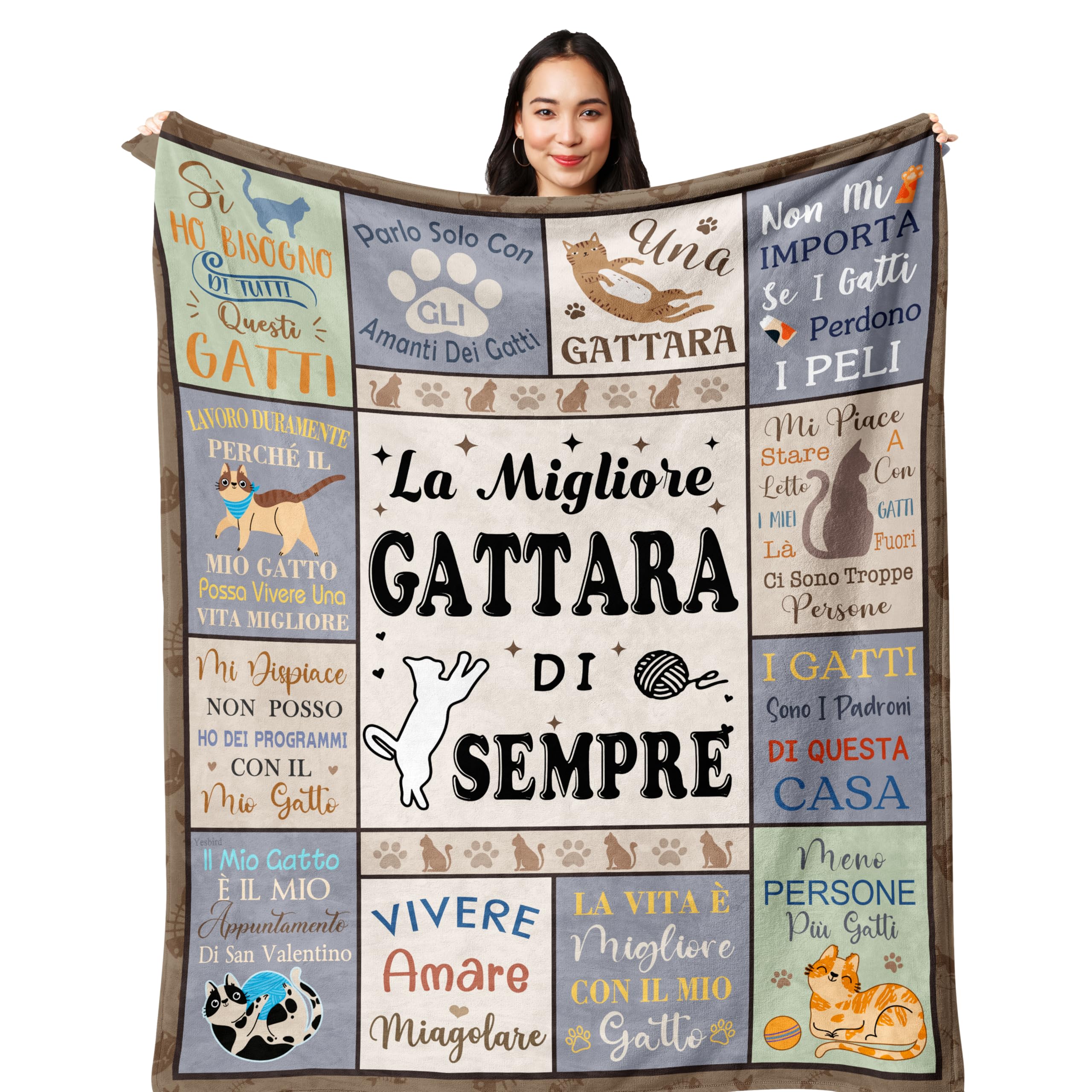 Yesbird Regali per Amanti dei Gatti, Regalo per Donne e Ragazze che Amano i Gatti, La Migliore GATTARA DI SEMPRE, Regalo Donna/Amica, Cat Mom, Tema Cat Coperta 130x150CM