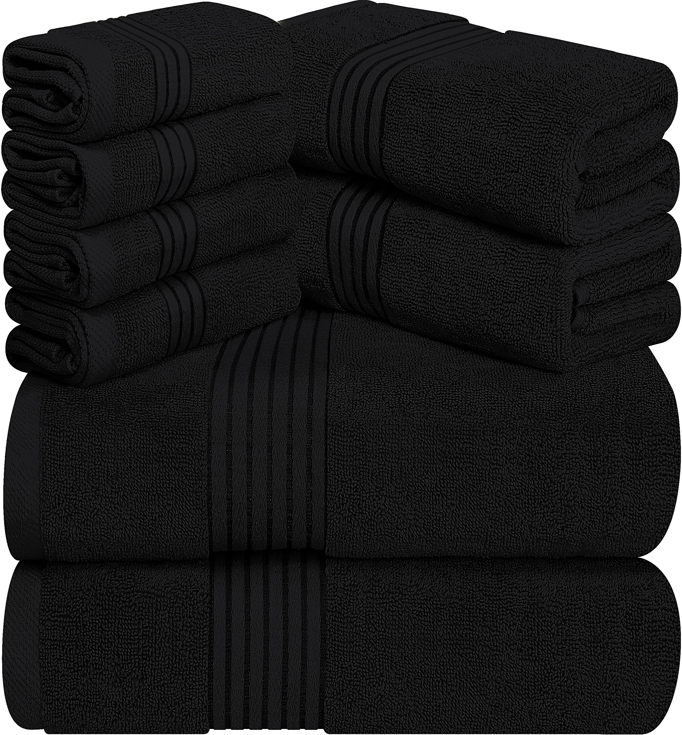 Utopia Towels 8-Piece Premium Towel Set, 2 Bath Towels, 2 Hand Towels, and 4 Wash Cloths, 100% Ring Spun Cotton Highly Absorbent Towels for Bathroom, Sports, and Hotel (Black)