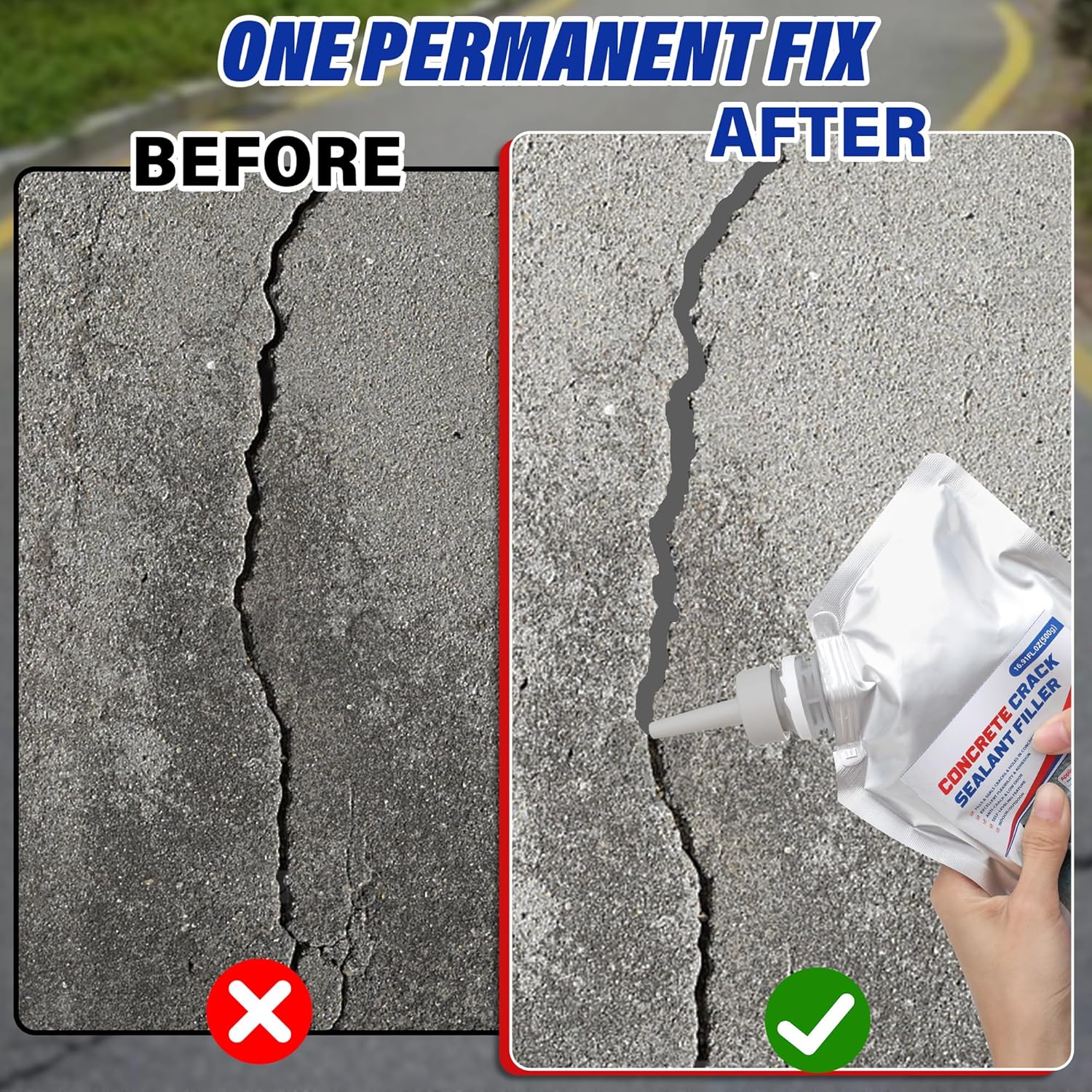 Concrete Crack Filler, 67.6 fl oz High Elasticity Cement Crack Filler, Self-Leveling Flexible Repair Sealant for Driveway, Sidewalk, Foundation, Indoor/Outdoor Use