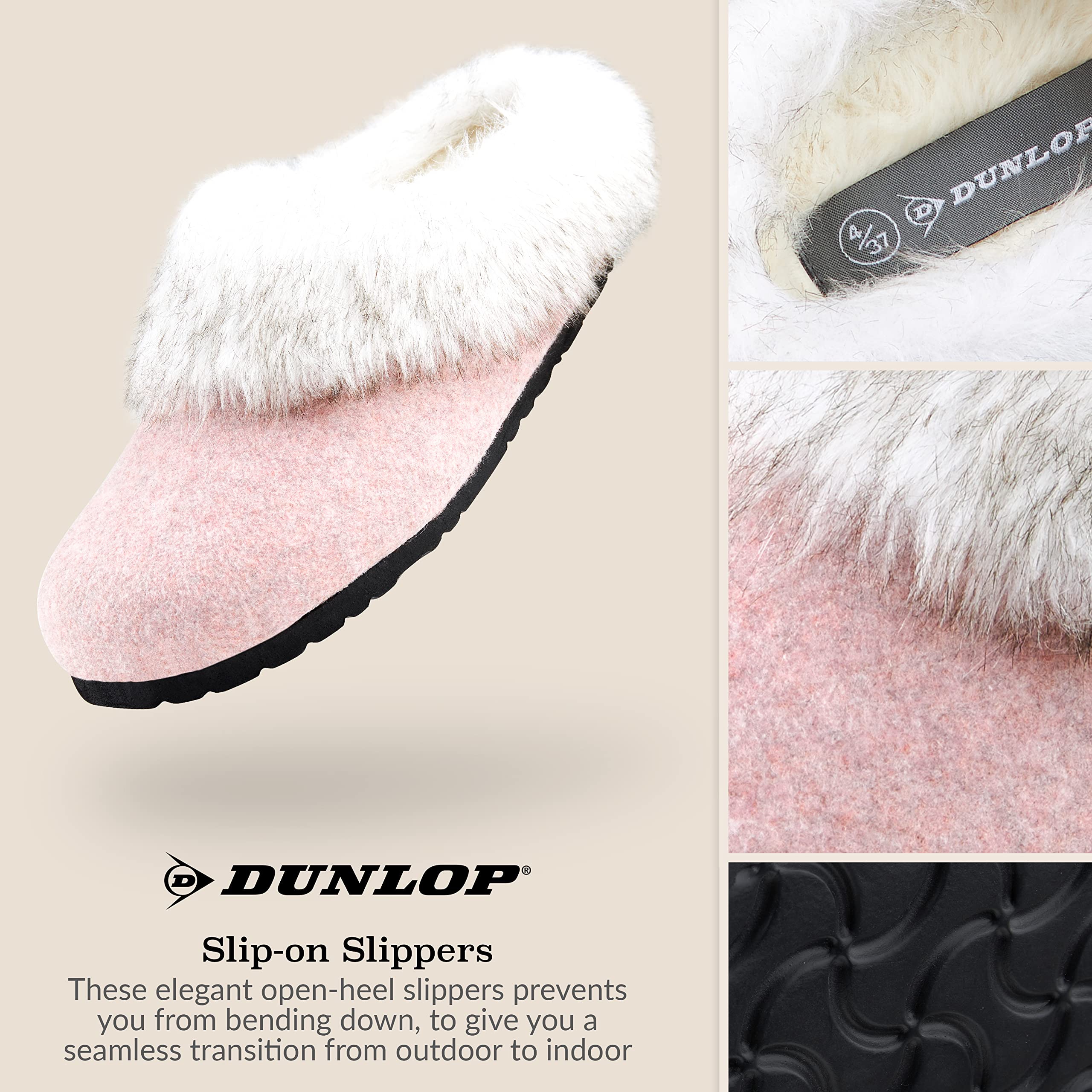 DUNLOP Pantofole Donna, Ciabatte Pelose Donna Invernali da Casa Antiscivolo con Suola in Gomma