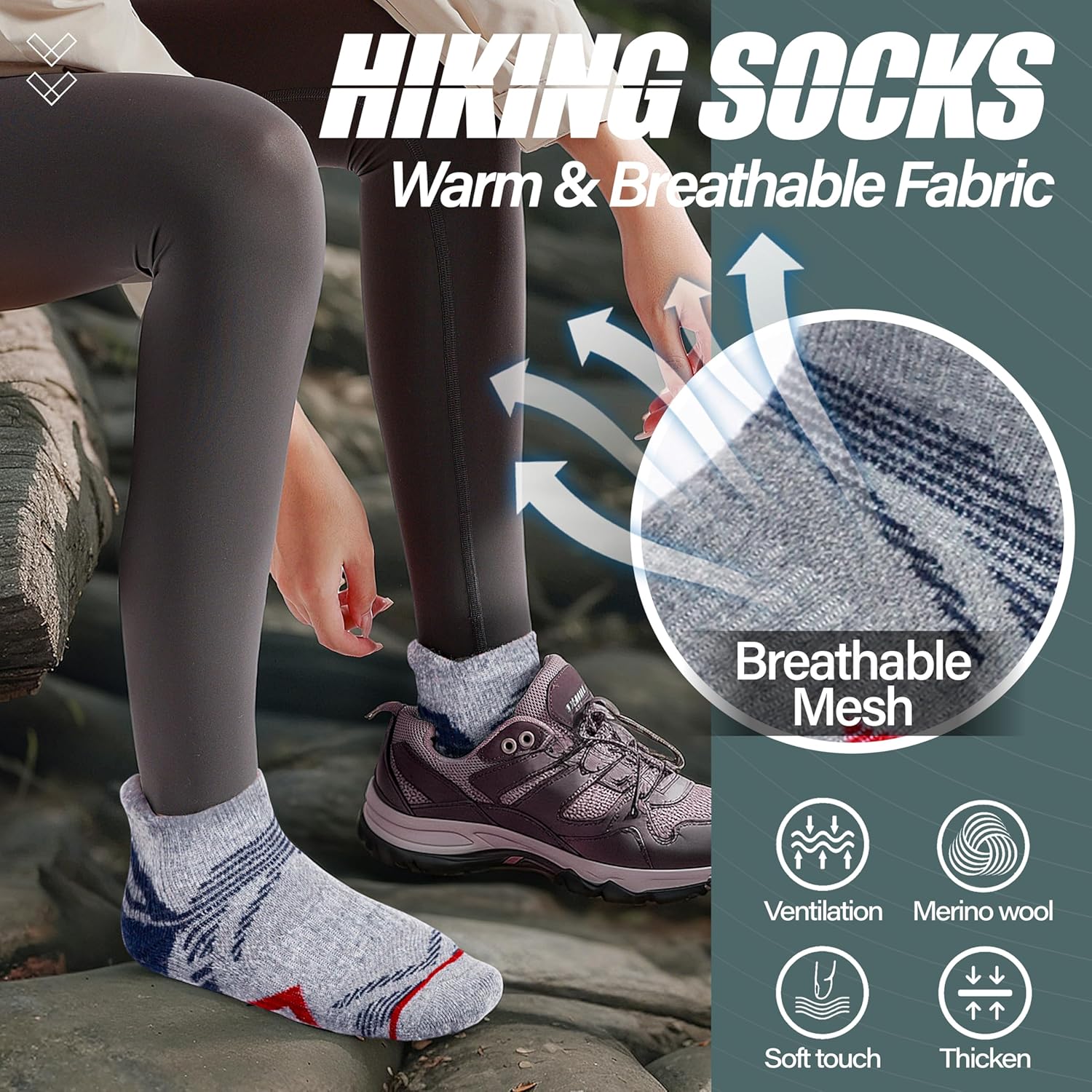 ANTSANG 6 Pairs Merino Wool Ankle Hiking Running Socks Compression Thick Cushion Breathable No Show Socks for Men Women - Image 7