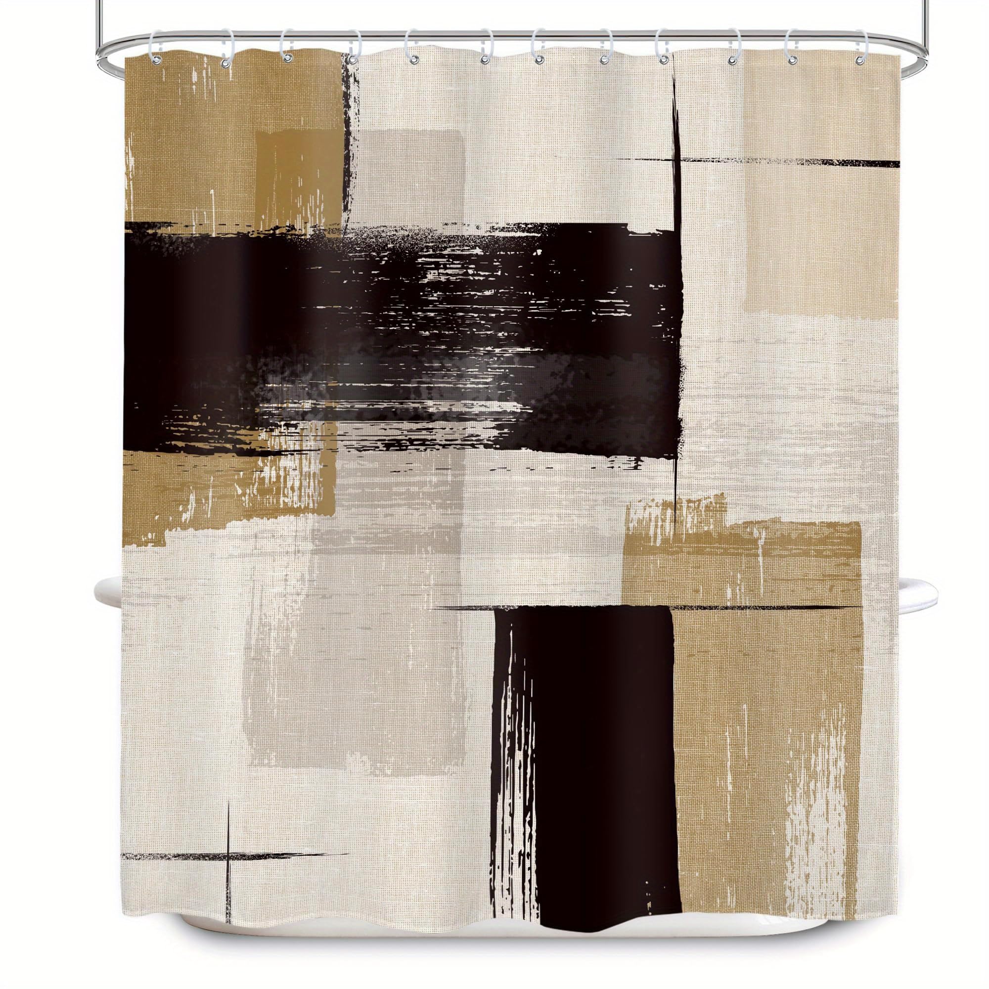 Rideau de douche noir et marron 170x170 cm abstrait pour salle de bain