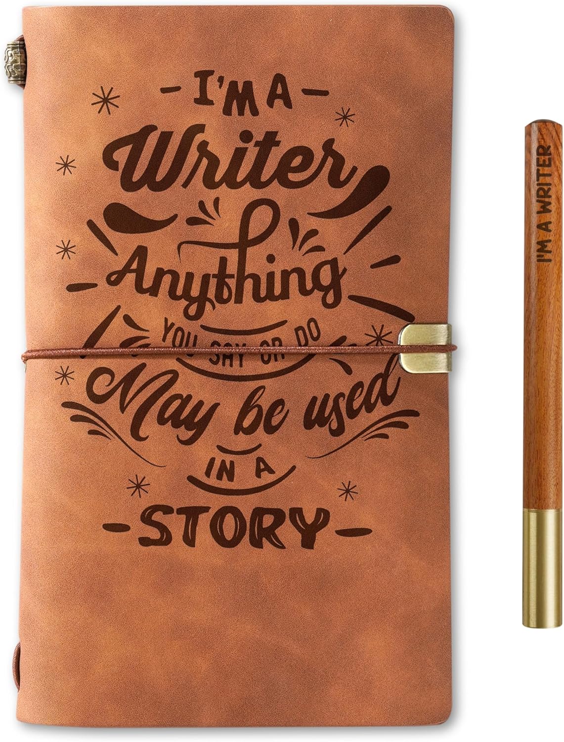 InnoBeta Writer Journal Gifts for Women, Men - 7.8"x5" Embossed Refillable Notebook - Funny Gifts for Writers, Authors - With Pen