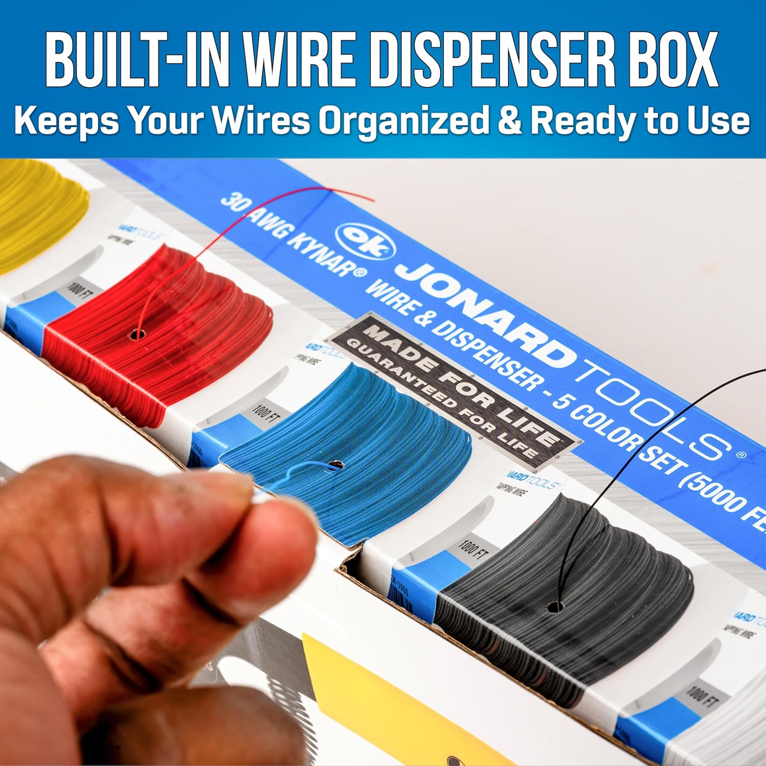 Jonard Tools R30-5100 30 AWG Kynar Wire & Dispenser Box Set with Included Wire Stripper - 5 Color Pack (500 ft)