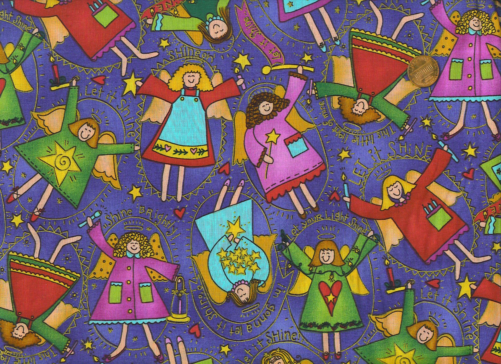 Angels Let It Shine Kari Pearson Kp Kids Co 100% Cotton Fabric Perfect for Quilting, Sewing, Scrapbooking, Crafts & All Creative Projects 1/2 Yard X 44"