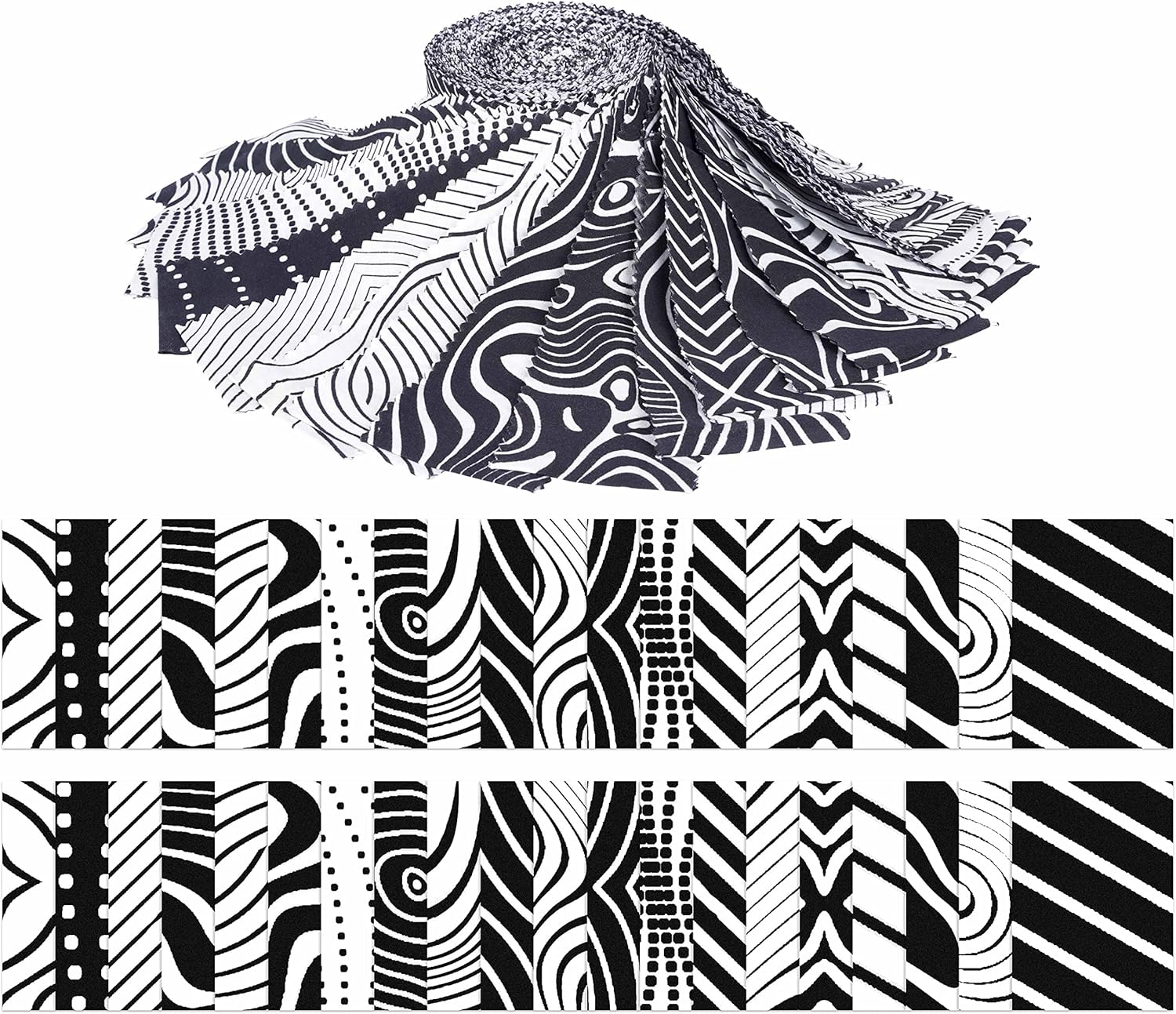 Soimoi 40Pcs Illusion Print Cotton Precut Fabrics for Quilting Craft Strips 2.5x42 inches Jelly Roll - White & Black