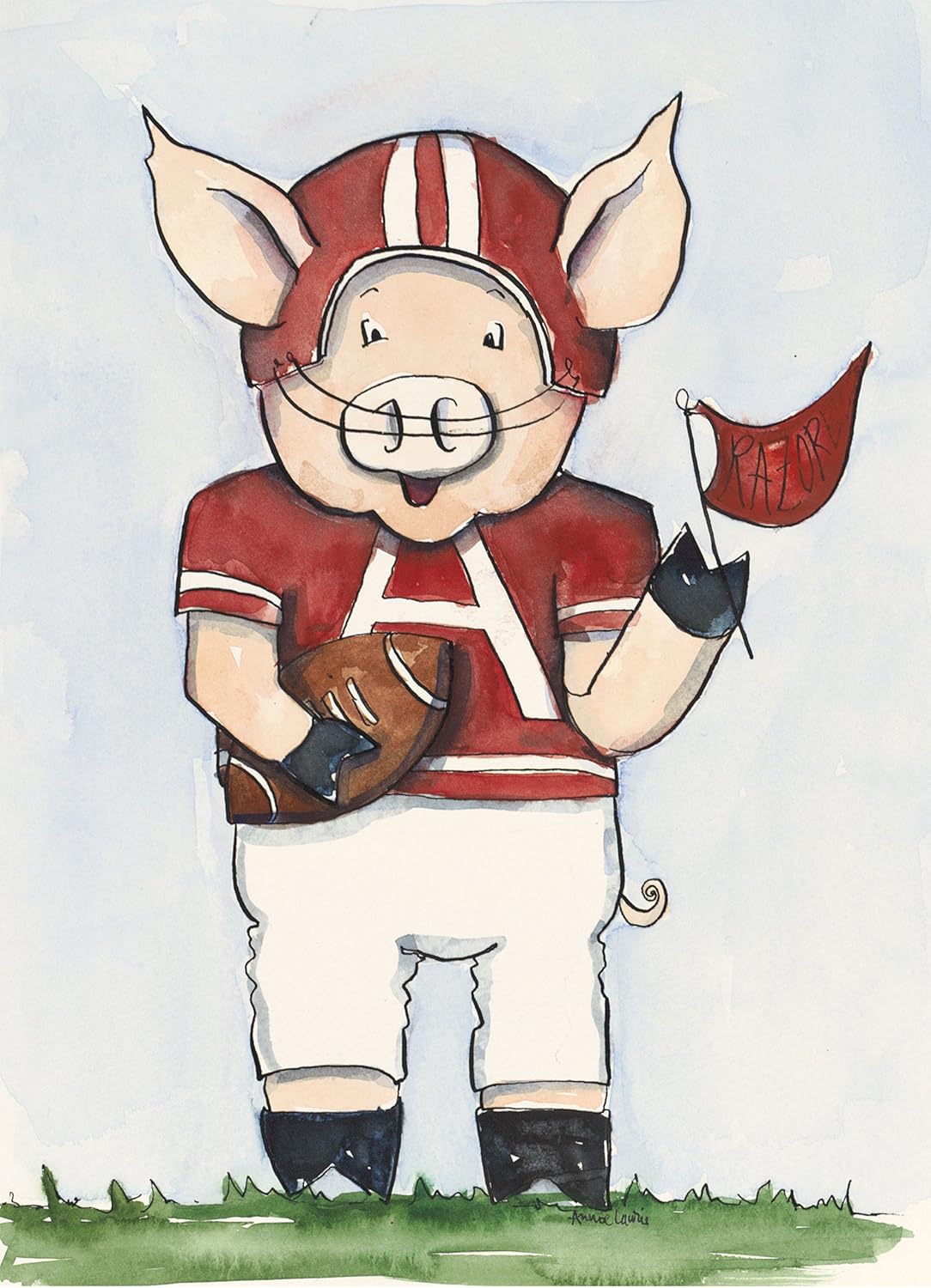 Football Piggie - 9x12 Arkansas Razorbacks Art Print