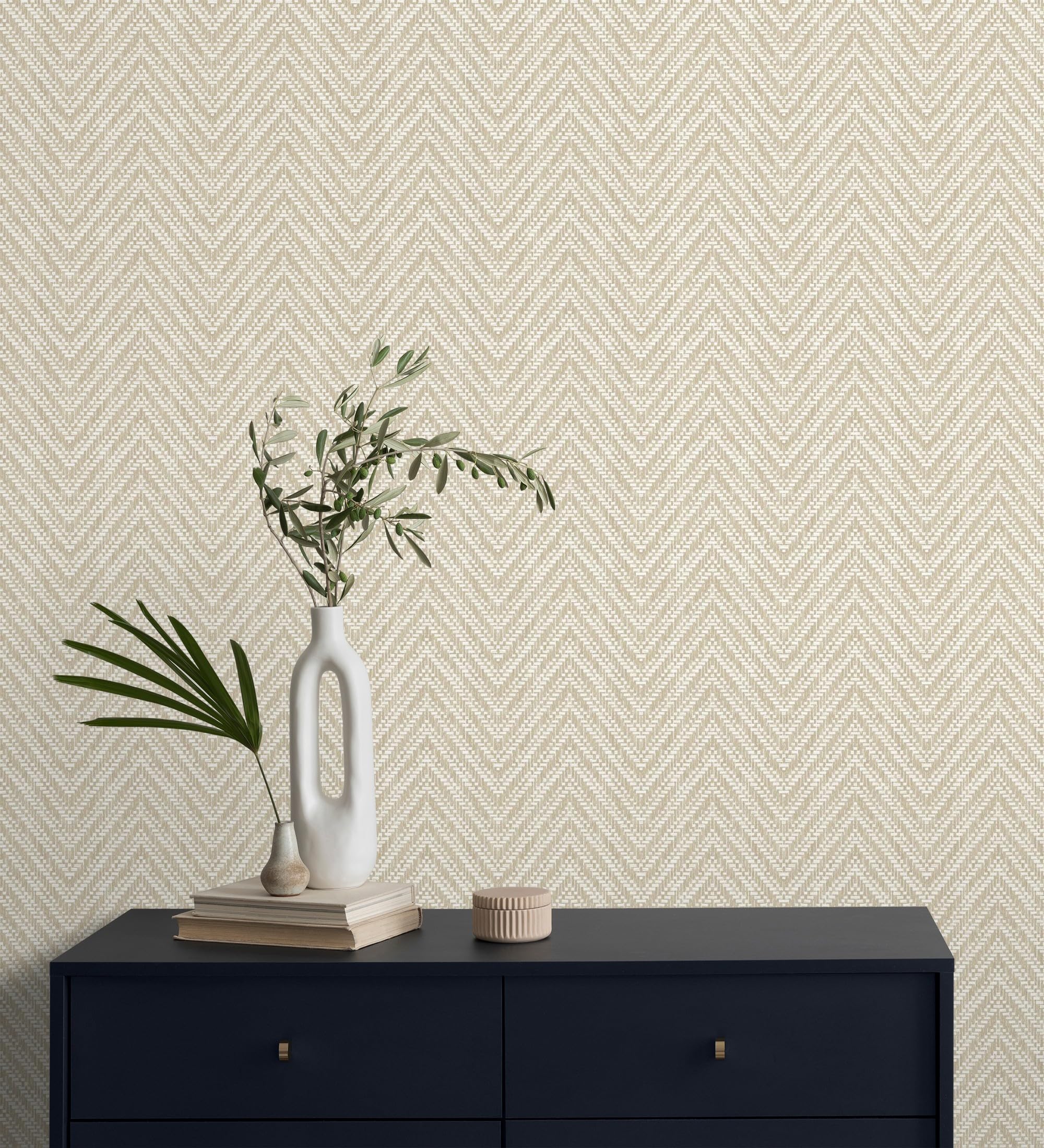 GAULAN 683190 - Papel pintado vinílico de espigas efecto fibra vegetal beige con textura en relieve para pared salón cocina baño dormitorio pasillo - Rollo de 10 m x 0,52 m