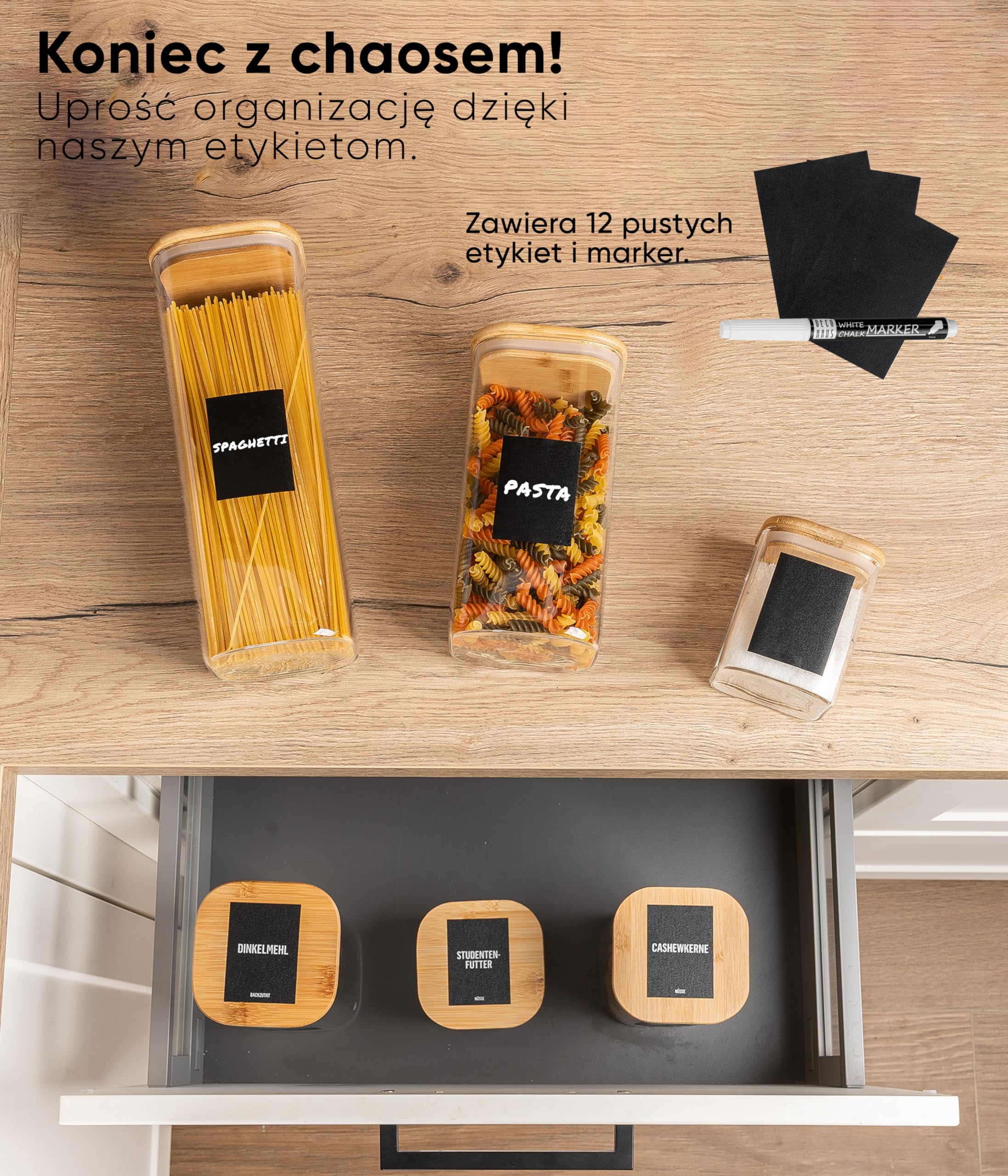 Deco haus® Słoiki do przechowywania z pokrywką, zestaw 12 sztuk, szklane pojemniki na zapasy, do przechowywania kuchni, słoikói, pojemnik szklany z pokrywką, szklany pojemnik