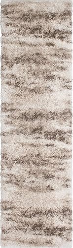 NOORI RUG - Alta calidad y lujo importado - Lux Madison Hecho a máquina de pelo alto abstracto - Rectángulo - Beige - Marrón - 2'2" x 6'0", entrada,