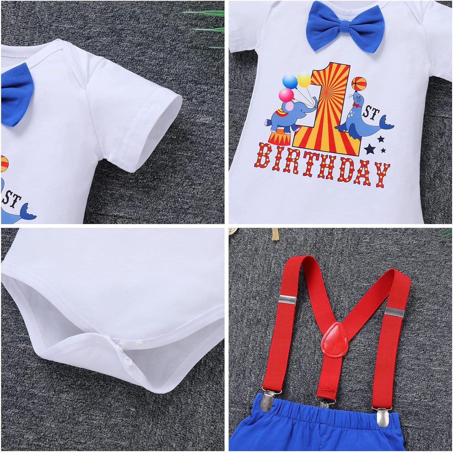 IBTOM CASTLE Baby Boy Circus Carnival First Birthday Outfit Clown Romper Bodysuit Shorts Crown Cake Smash Clothes Set - Image 6