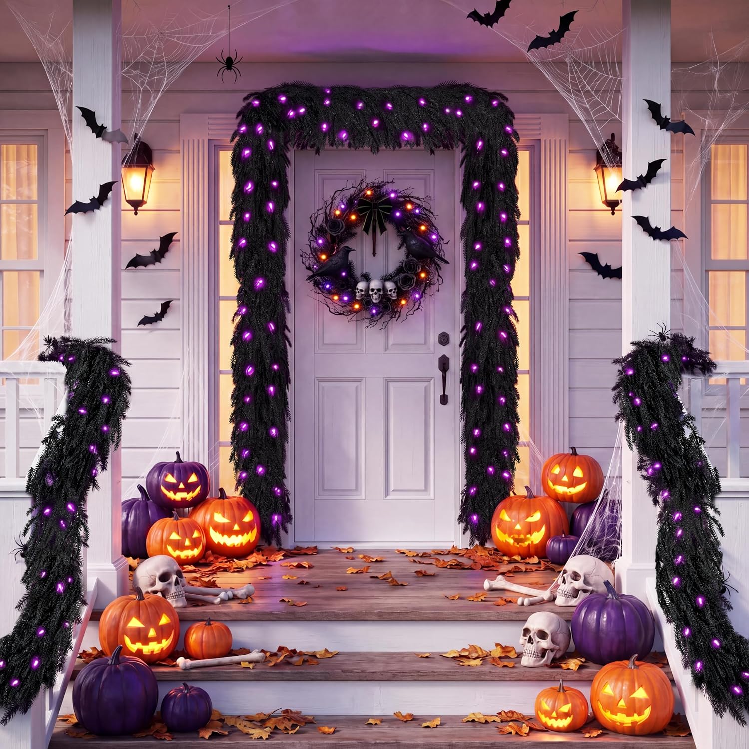 DOIOWN Pre-Lit 6FT Black Norfolk Pine Halloween Garland
