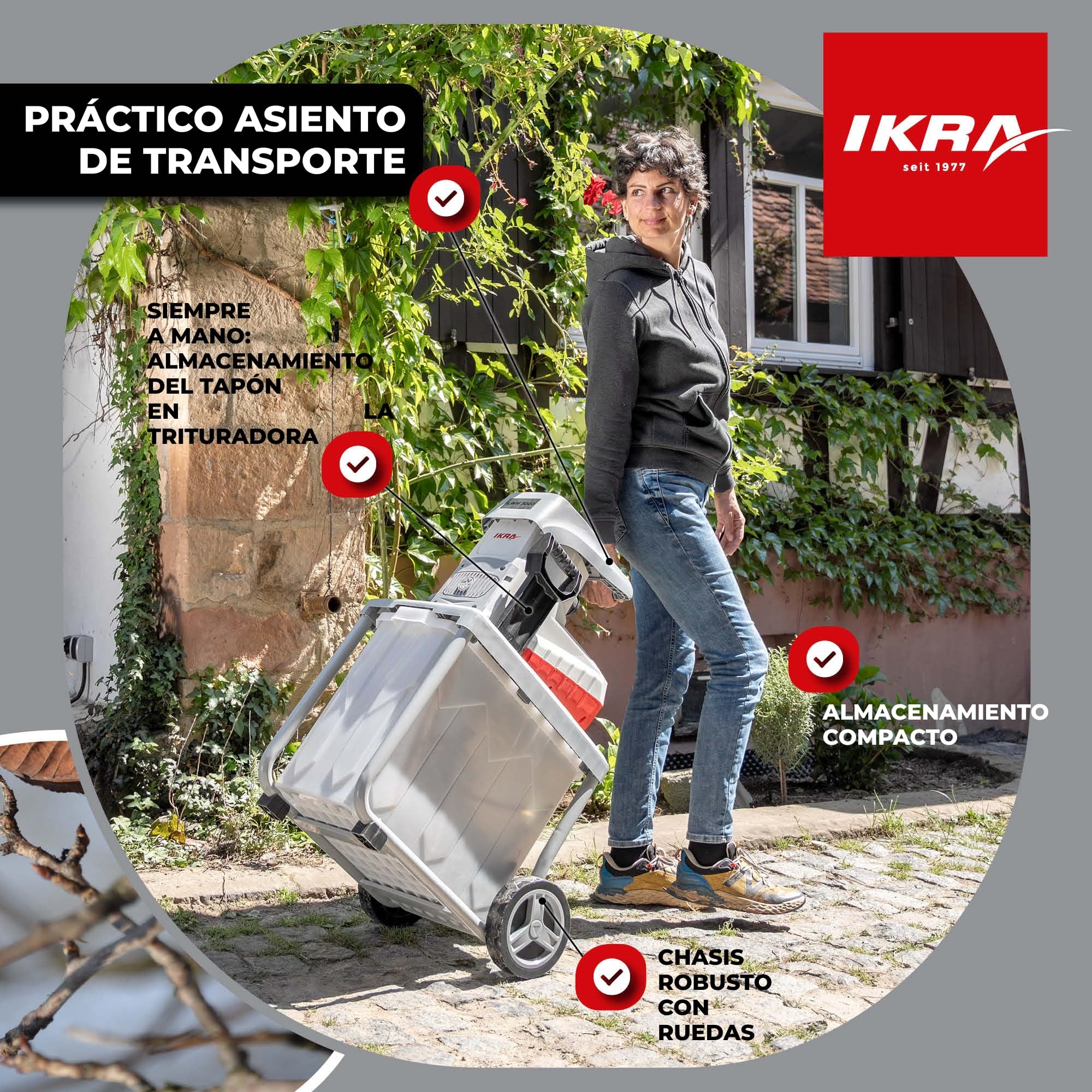 IKRA trituradora silenciosa eléctrica ILWH 3000, diámetro de ramas a 45mm, 3000W de potente