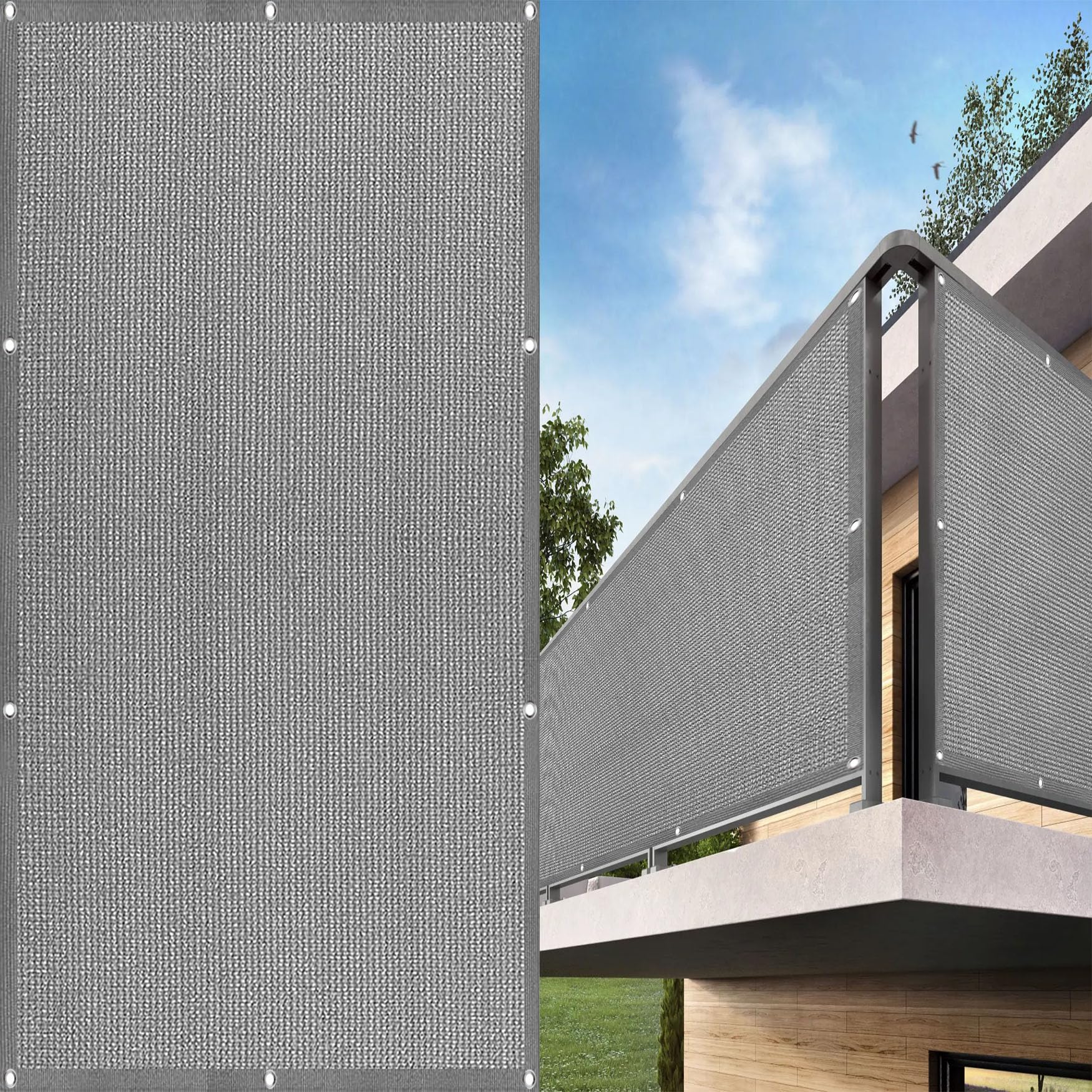 Siatka Prywatności 90 x 300 cm Ochrona Uv, Antypodglądanie, Odporny Na Wiatr Siatka Prywatności Na Ogrodzenie Z Opaskami Kablowymi I Liną Na Taras, Podwórko, Balkon, Szary