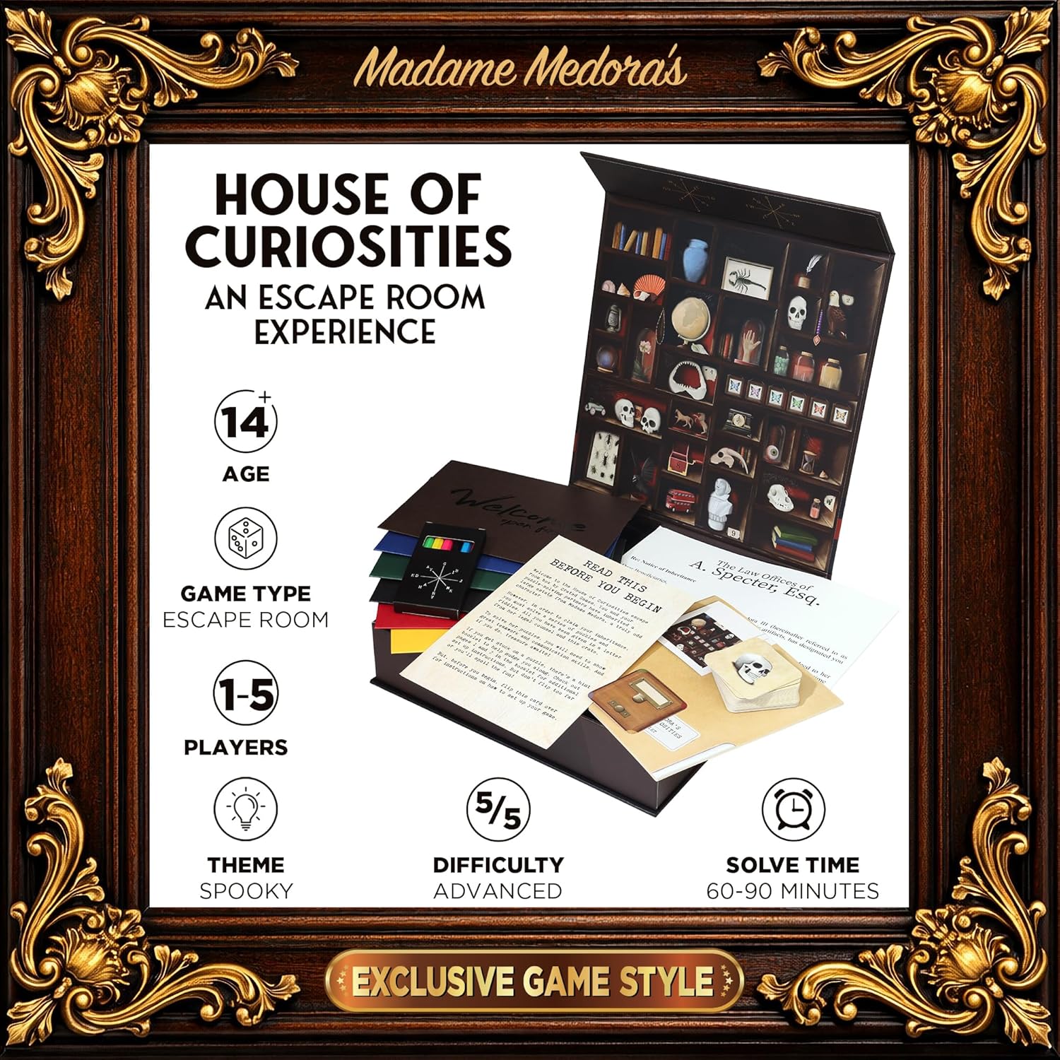 Madame Medora's House of Curiosities: Engaging Ghost-Themed Mystery Solving Game Kit for Adults. Cryptic Puzzle Files for Families, Friends, Immersive Date Night