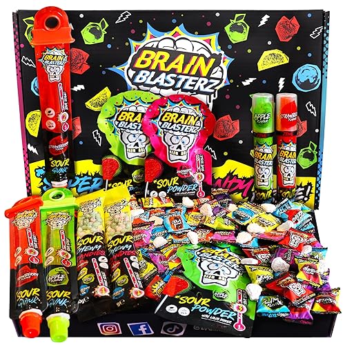 Brain Blasterz Paquete variado grande de caramelos agrios, caja de regalo de dulces agrios con 22 piezas, dulces agrios, paquete variado de dulces