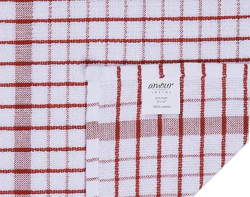 Miniatura 3 de Toallas Amour Infini con bordes y patrón cuadriculado, de algodón rizado, para cocina, 100 % de algodón natural.