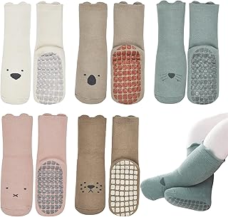 beifon Baby beifon 5 Pairs Baby Grip Socks Thicken Winter Toddler Anti-slip Socks Cute Animal Floor Socks Anti Skid Ankle Thermal Socks for 3-5 Years Infants Kids Boys Girls