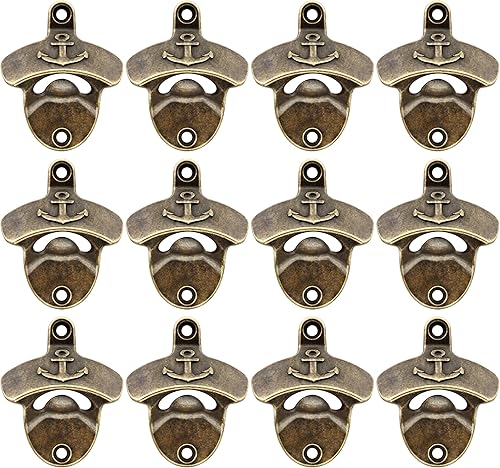 12 piezas de abrebotellas de latón con anclaje montado en la pared, a granel, abridor de tapas de cerveza color azul marino para temática náutica