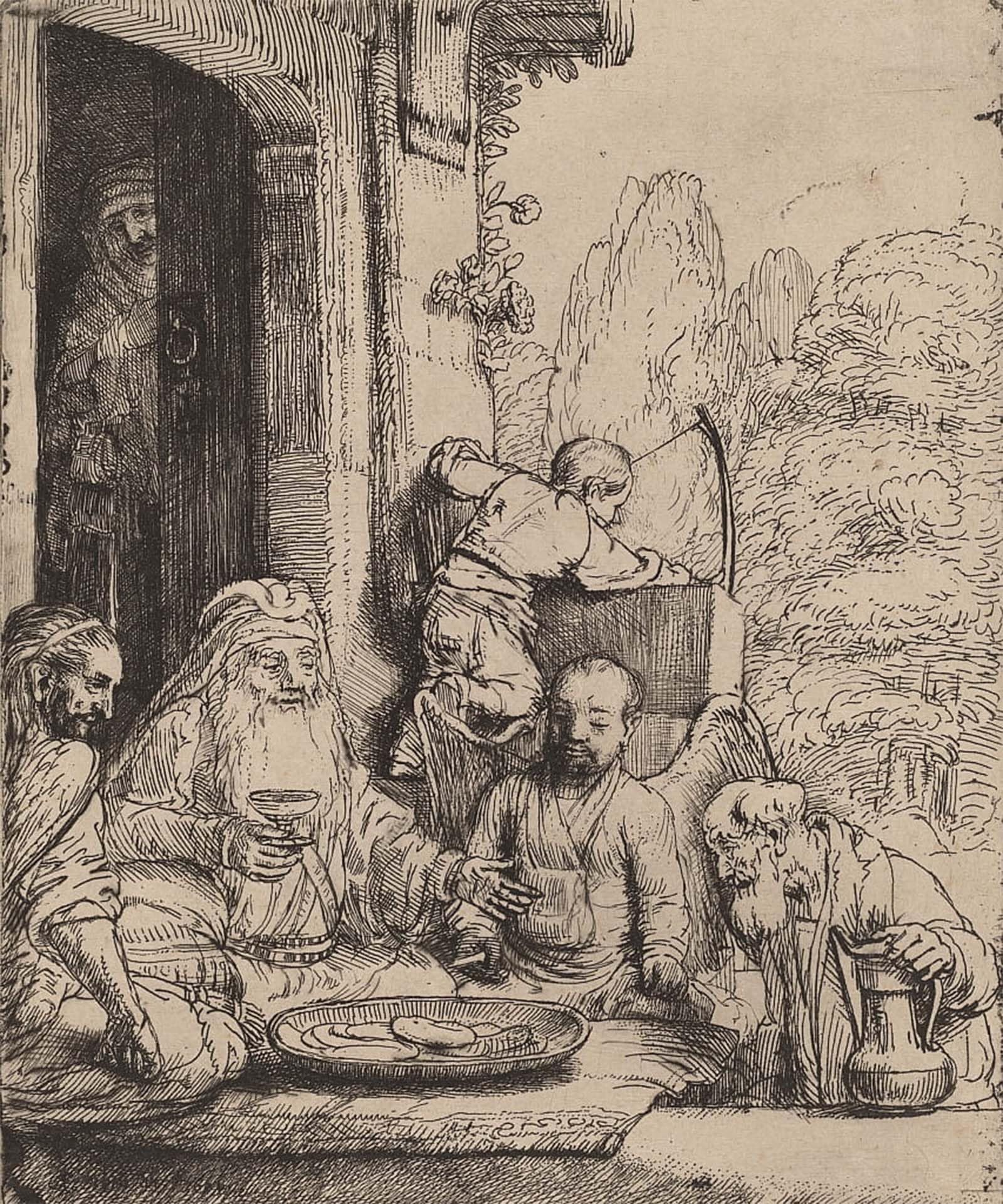 Toile Abraham divertissant les anges Rembrandt Van Rijn déco bureau chic