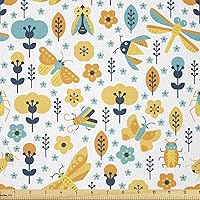 Vista 43 de Ambesonne - Tela de helado por The Yard, deliciosos alimentos fríos de verano en conos estilo Kawaii patrón ilustrado, tela decorativa