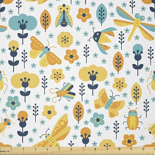 Miniatura 43 de Ambesonne - Tela de helado por The Yard, deliciosos alimentos fríos de verano en conos estilo Kawaii patrón ilustrado, tela decorativa