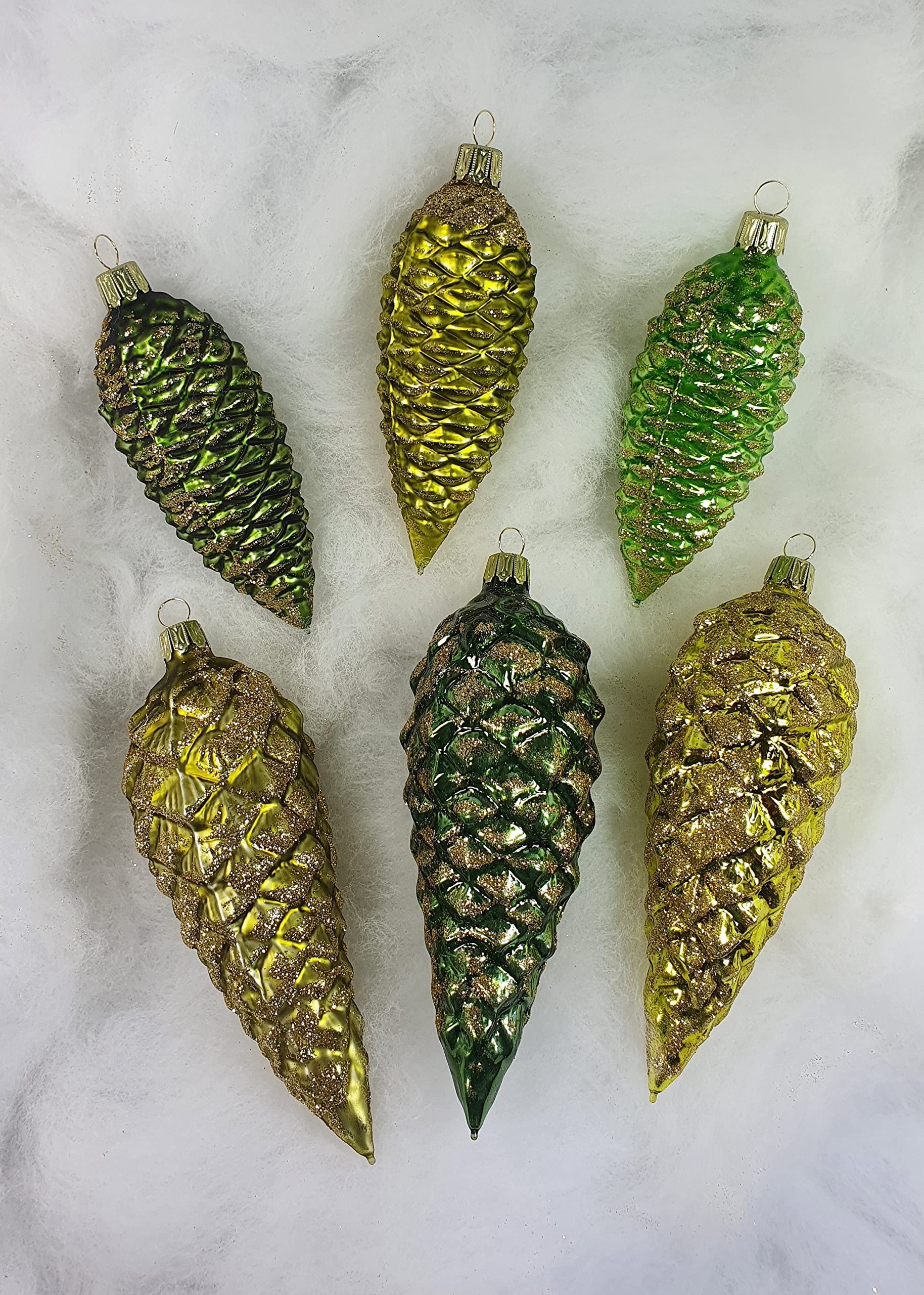 Thüringer Christbaumschmuck Exclusiv Grün Olivgrün Zapfen 12+16cm Handarbeit Germany 6er Set