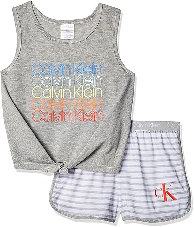 Calvin Klein girls Short Sleeve Top and Shorts Pajama 2-piece Set