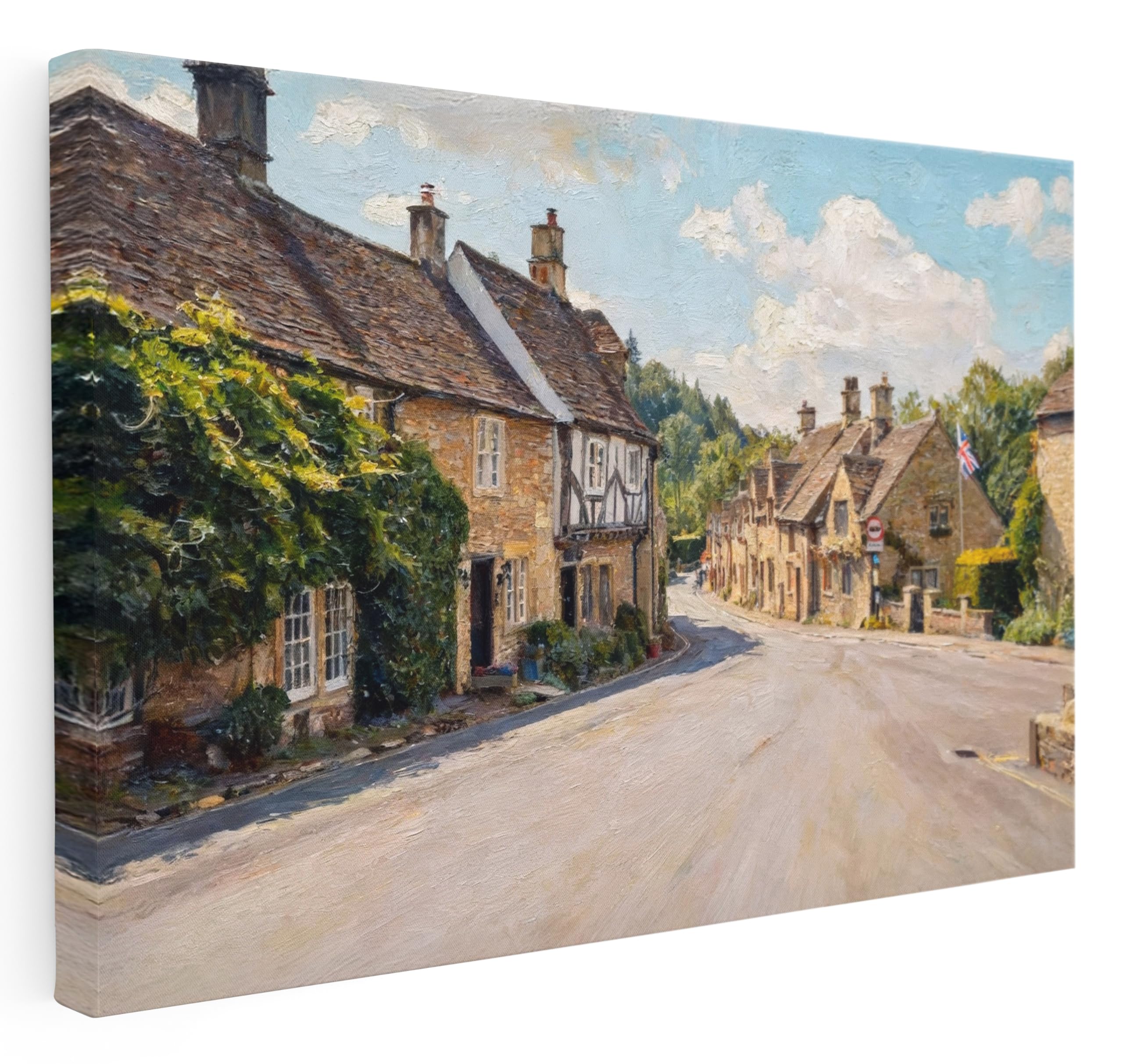 Pastello English Countryside Collection Castle Comb Cotswolds Canvas Wall Art – Wall Art Print for Living Room, Bedroom, Office, Framed Artwork - Ready to hang (102cm x 77cm / 40x30inch)