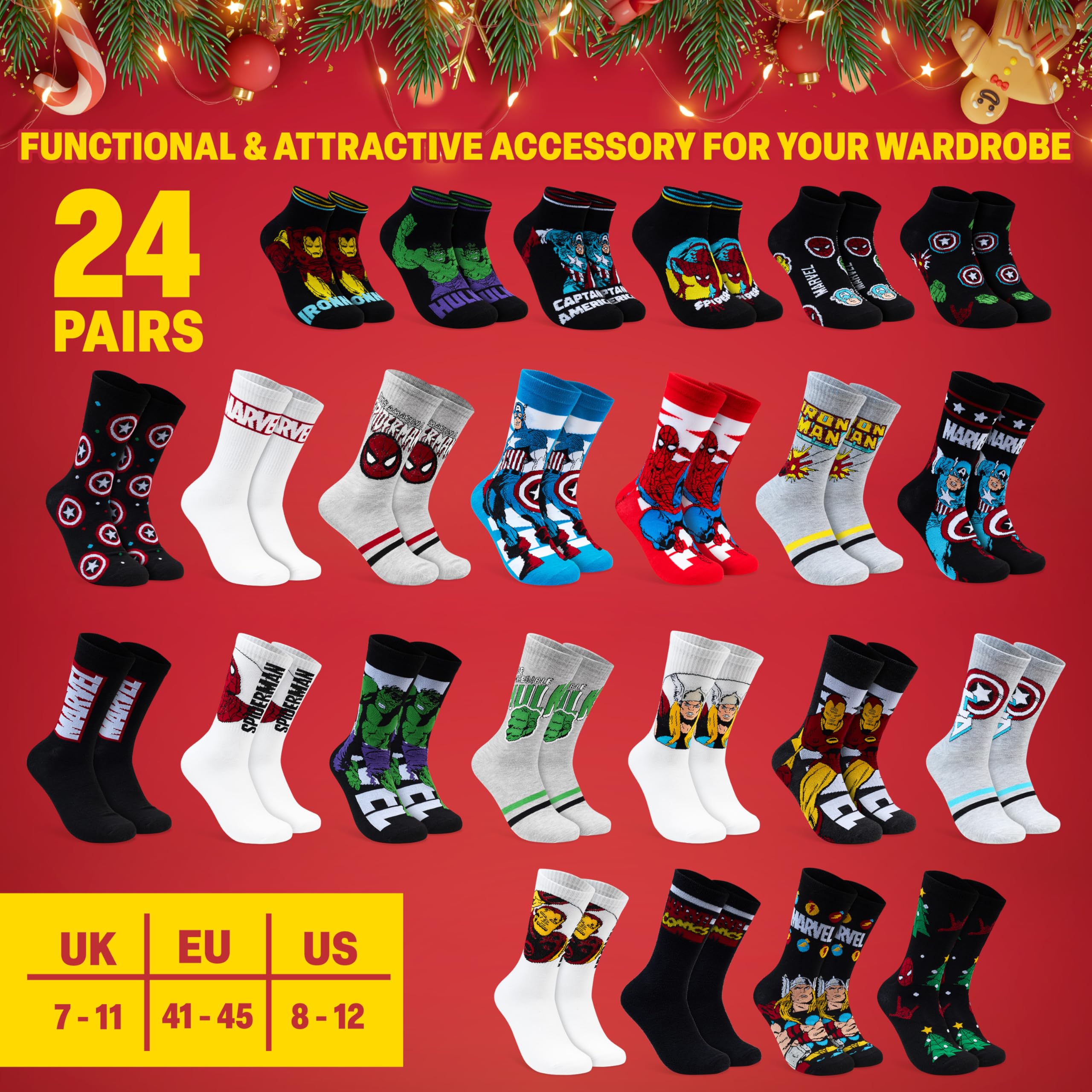 Get Trend Marvel Calendrier de l'Avent 2026 Homme et Ado, 24 Chaussettes