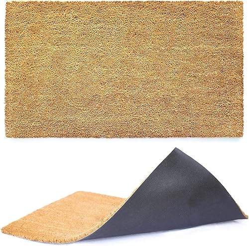 Ecomills Tapete de fibra de coco para puerta, resistente, interior y exterior, tamaño grande, parte trasera de goma antideslizante, tapetes para