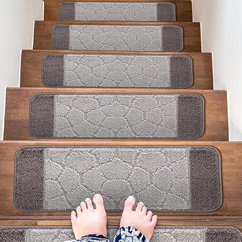 Ottomanson Softy Collection - Peldaños de goma antideslizantes lavables con bordes de 9 x 26 pulgadas, paquete de 7, color beige